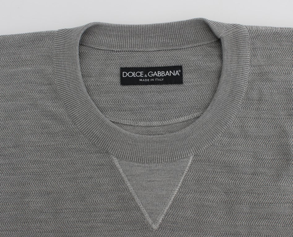 Dolce &amp; Gabbana Eleganter Pullover mit Rundhalsausschnitt aus grauer Seide