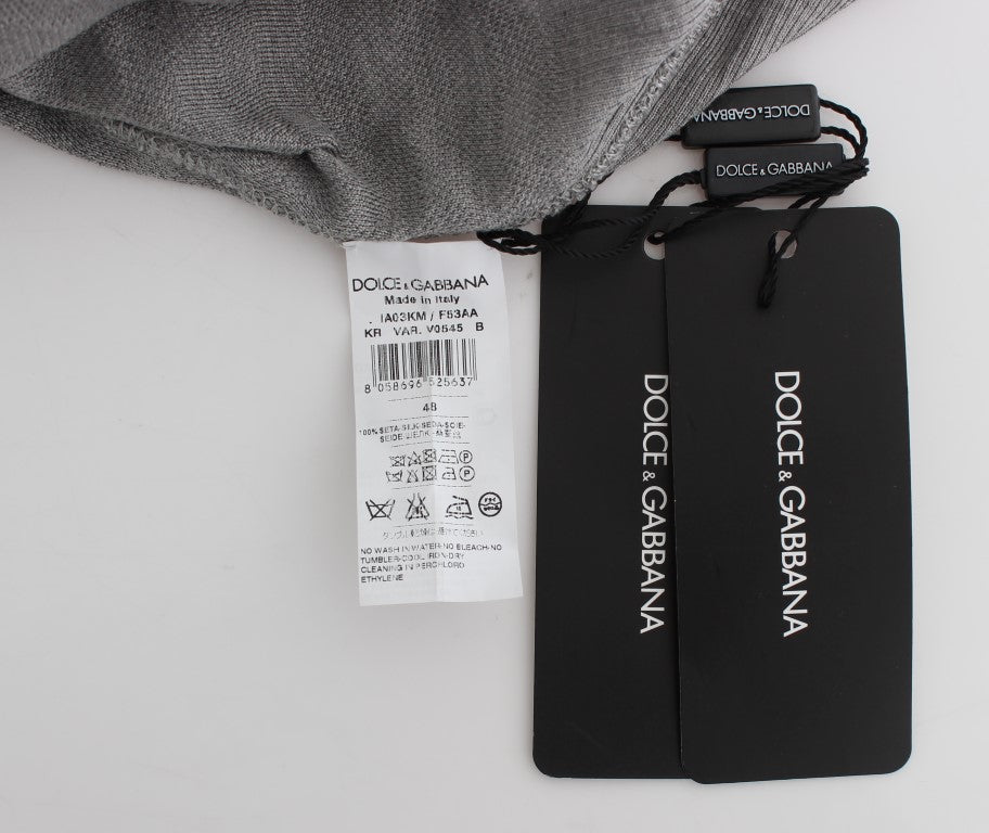 Dolce &amp; Gabbana Eleganter Pullover mit Rundhalsausschnitt aus grauer Seide