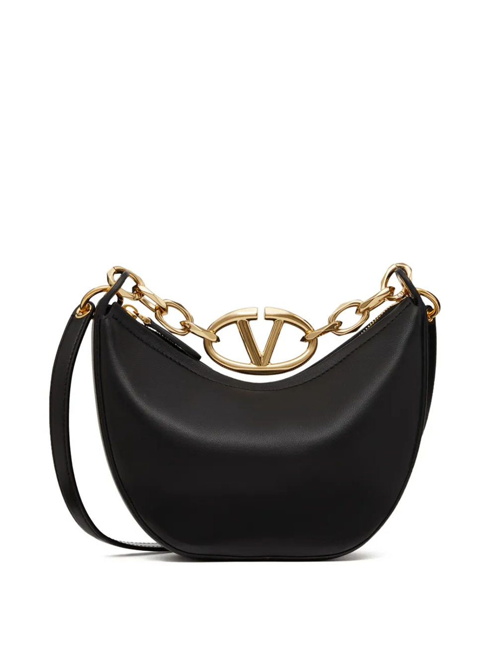 Geantă de umăr Valentino Garavani Mini Hobo Vlogo din piele neagră