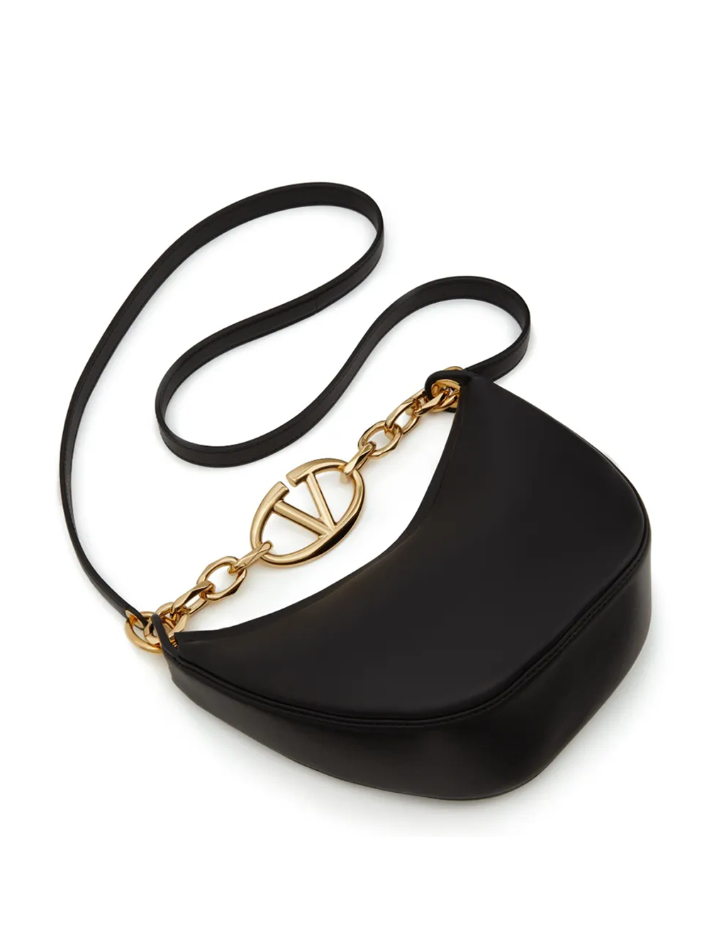 Geantă de umăr Valentino Garavani Mini Hobo Vlogo din piele neagră