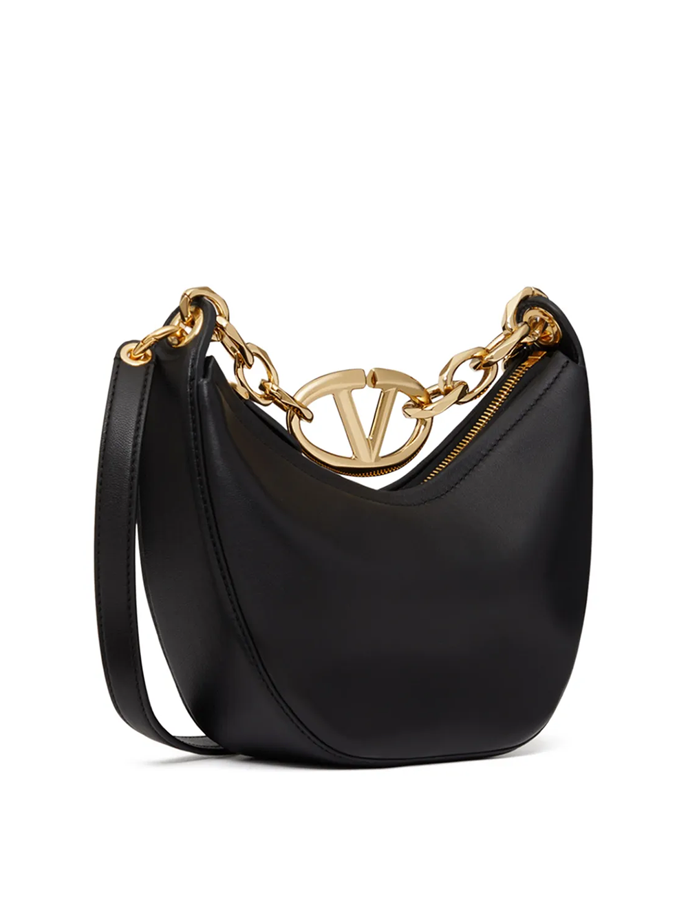 Geantă de umăr Valentino Garavani Mini Hobo Vlogo din piele neagră