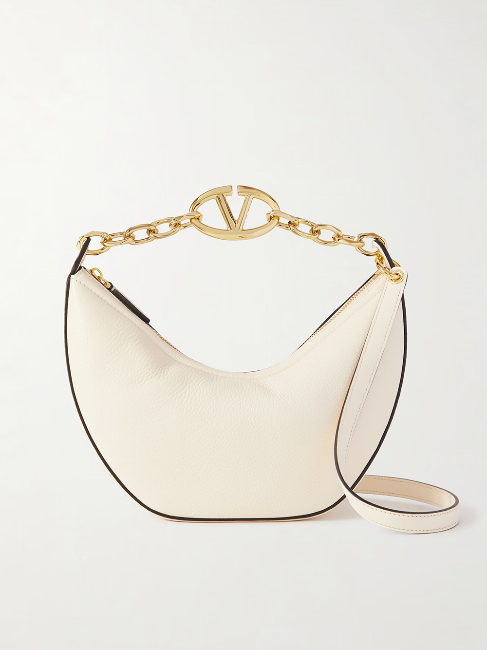 Geanta de umar Valentino Garavani Ivory Piele Mica Hobo Vlogo
