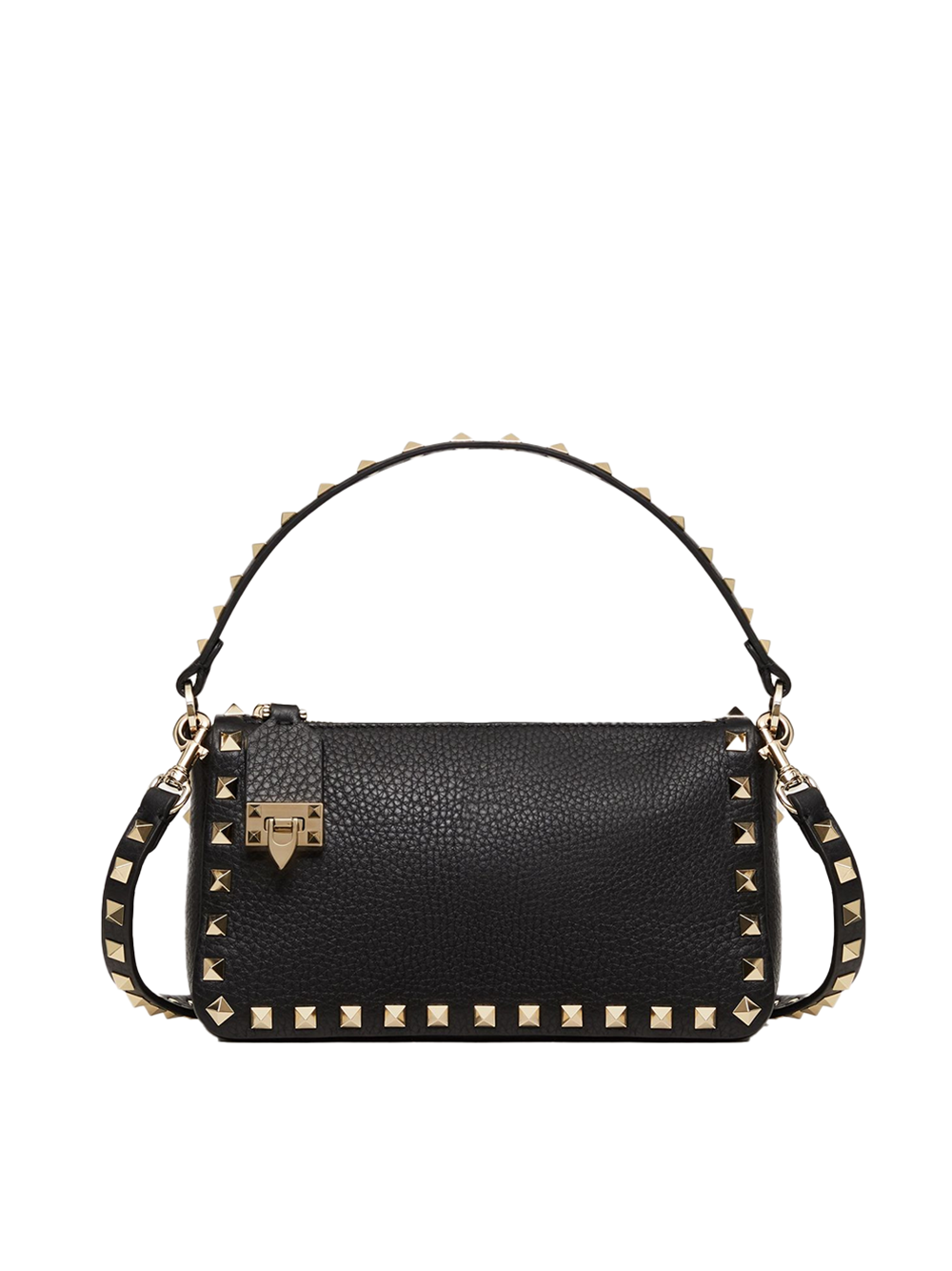 Geantă de umăr mică Valentino Garavani Rockstud din piele de vițel neagră granat