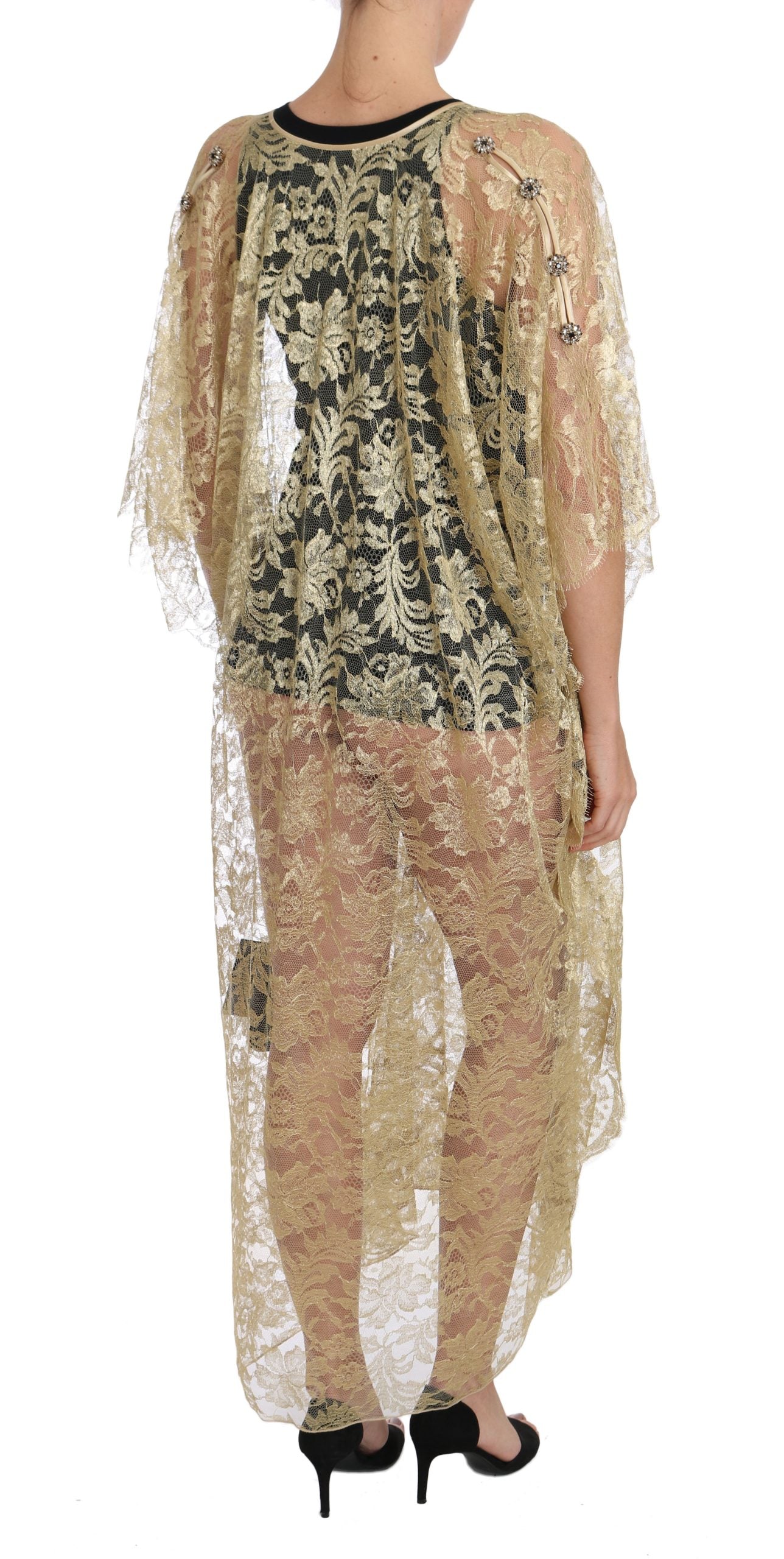 Dolce &amp; Gabbana – Goldenes, florales Spitzen-Kaftan-Sommerkleid