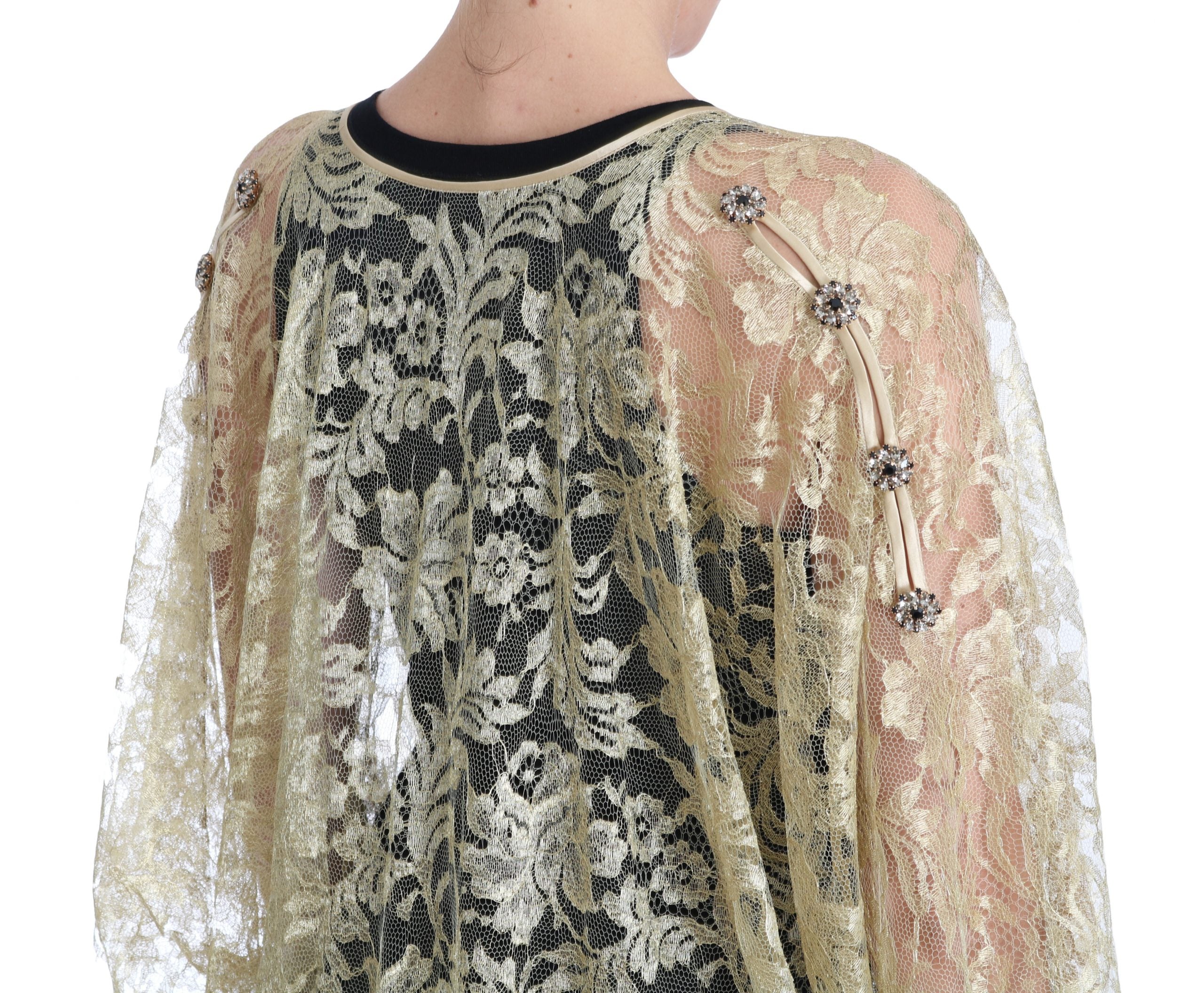 Dolce &amp; Gabbana – Goldenes, florales Spitzen-Kaftan-Sommerkleid