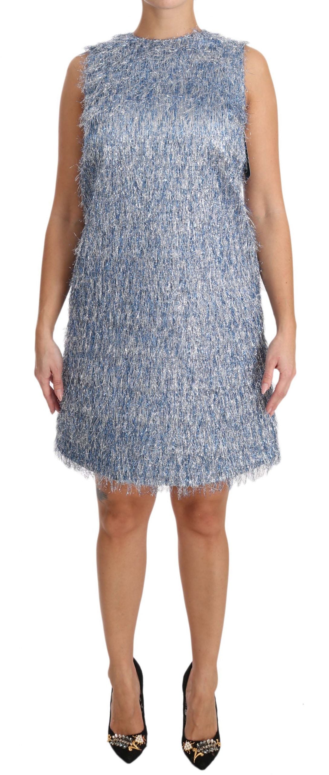Rochie elegantă Dolce &amp; Gabbana, albastru deschis, cu franjuri