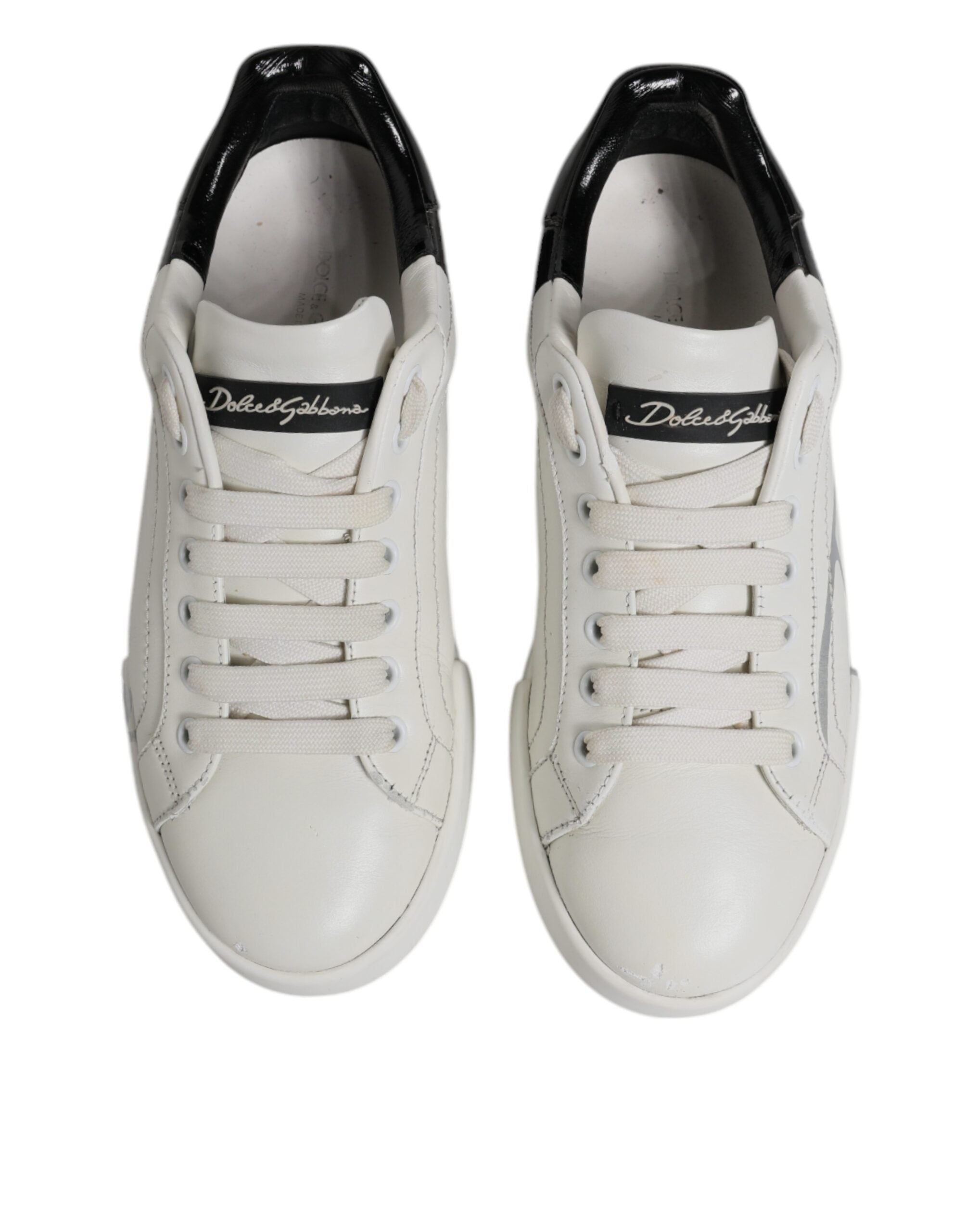 Dolce &amp; Gabbana Weiß Schwarz Logo Portofino Männer Sneaker Schuhe