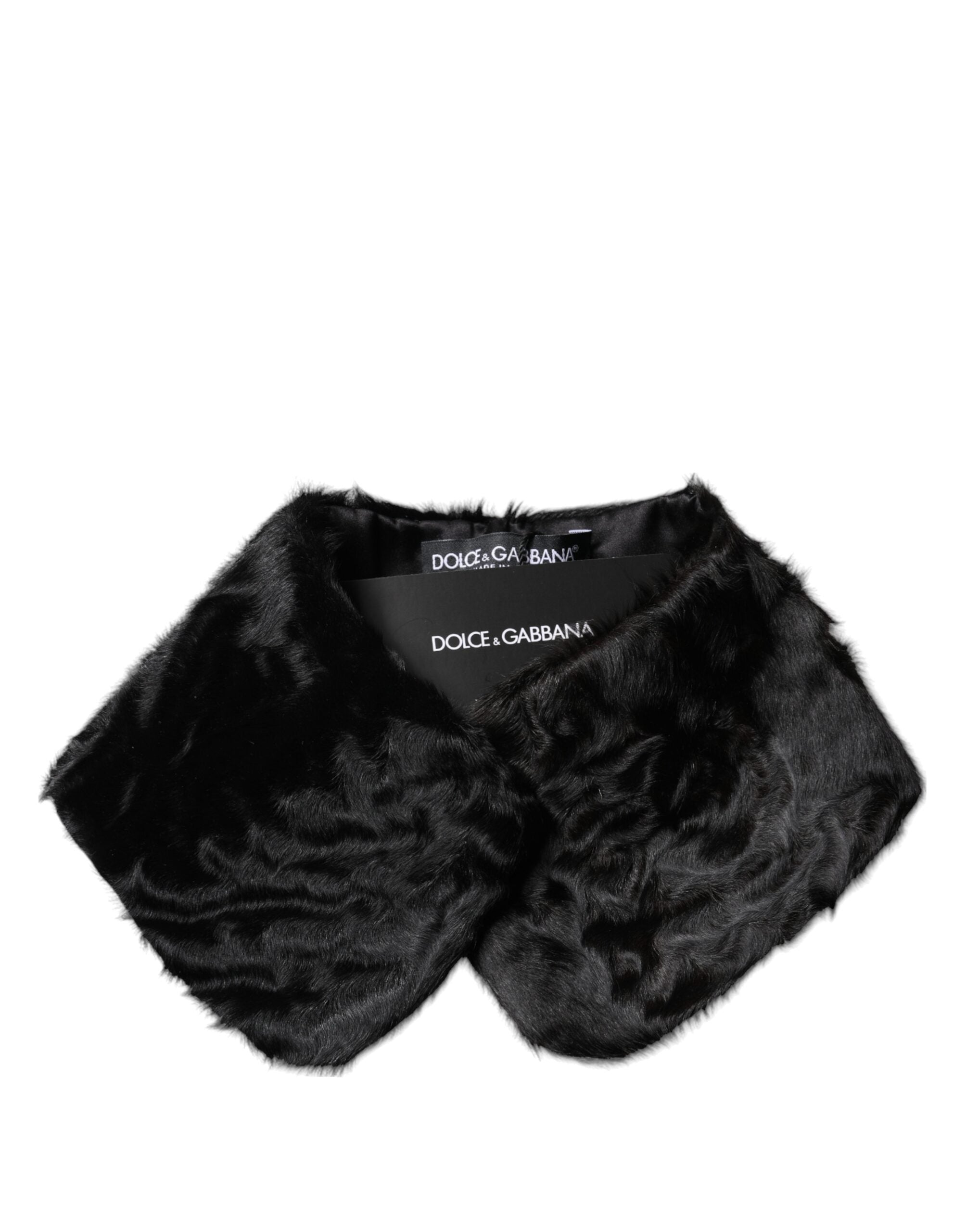 Dolce &amp; Gabbana Eșarfă neagră cu guler din blană de miel pentru femei