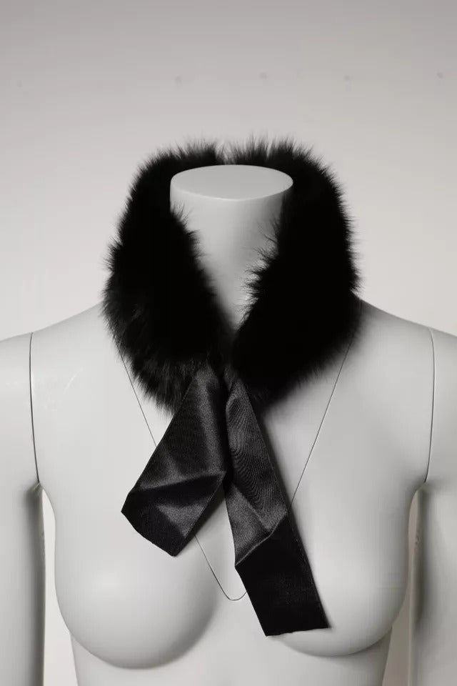 Eșarfă Dolce &amp; Gabbana cu guler din blană neagră și șal înfășurat pe umeri