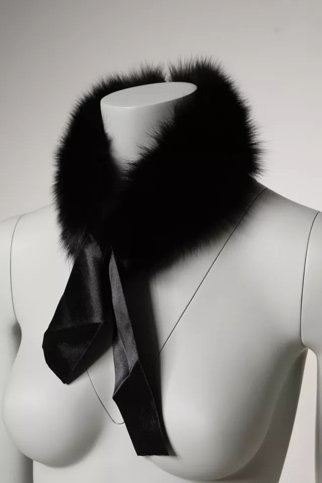 Eșarfă Dolce &amp; Gabbana cu guler din blană neagră și șal înfășurat pe umeri