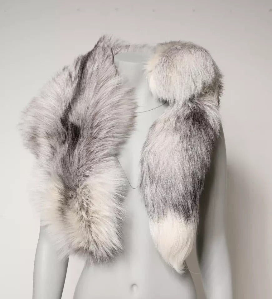 Eșarfă de iarnă Dolce &amp; Gabbana cu blană de vulpe albă