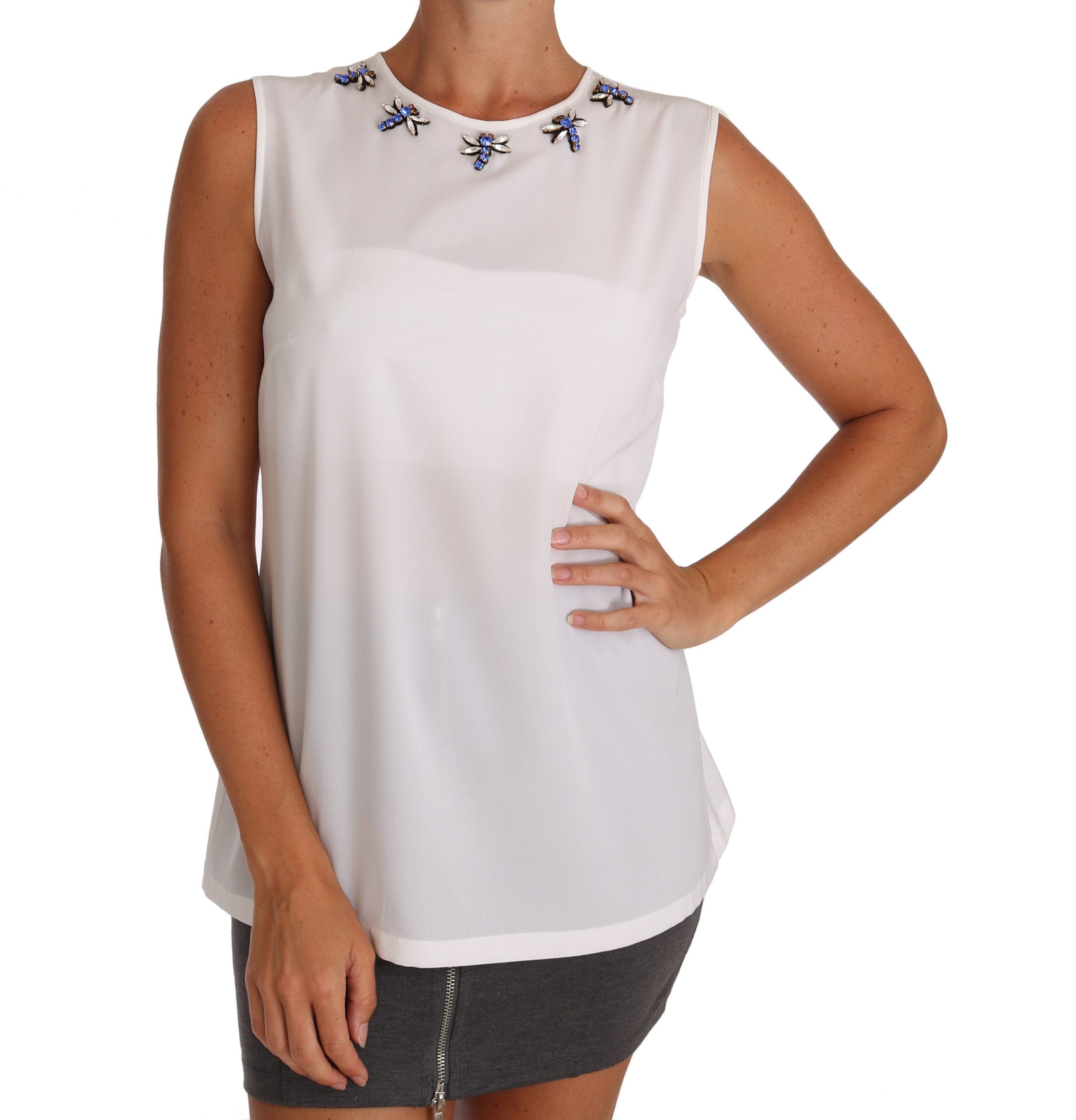 Dolce &amp; Gabbana Elegante, verzierte ärmellose Seidenbluse