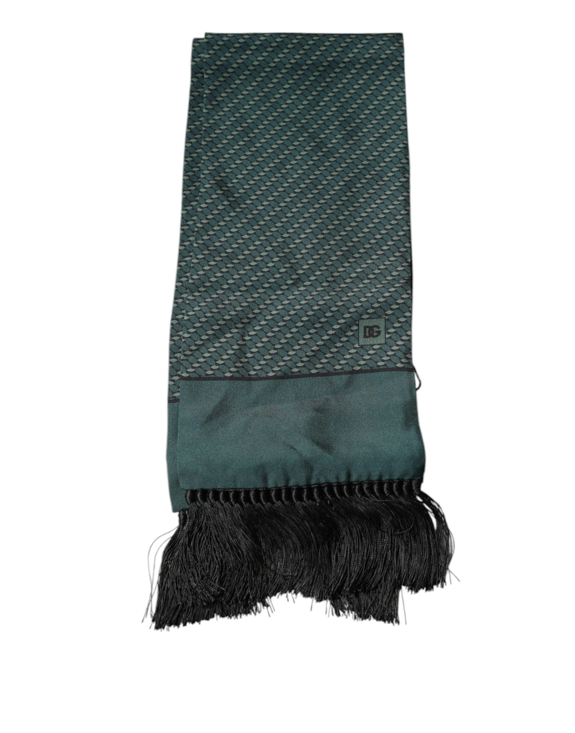 Eșarfă Dolce &amp; Gabbana verde închis cu franjuri Fantasy