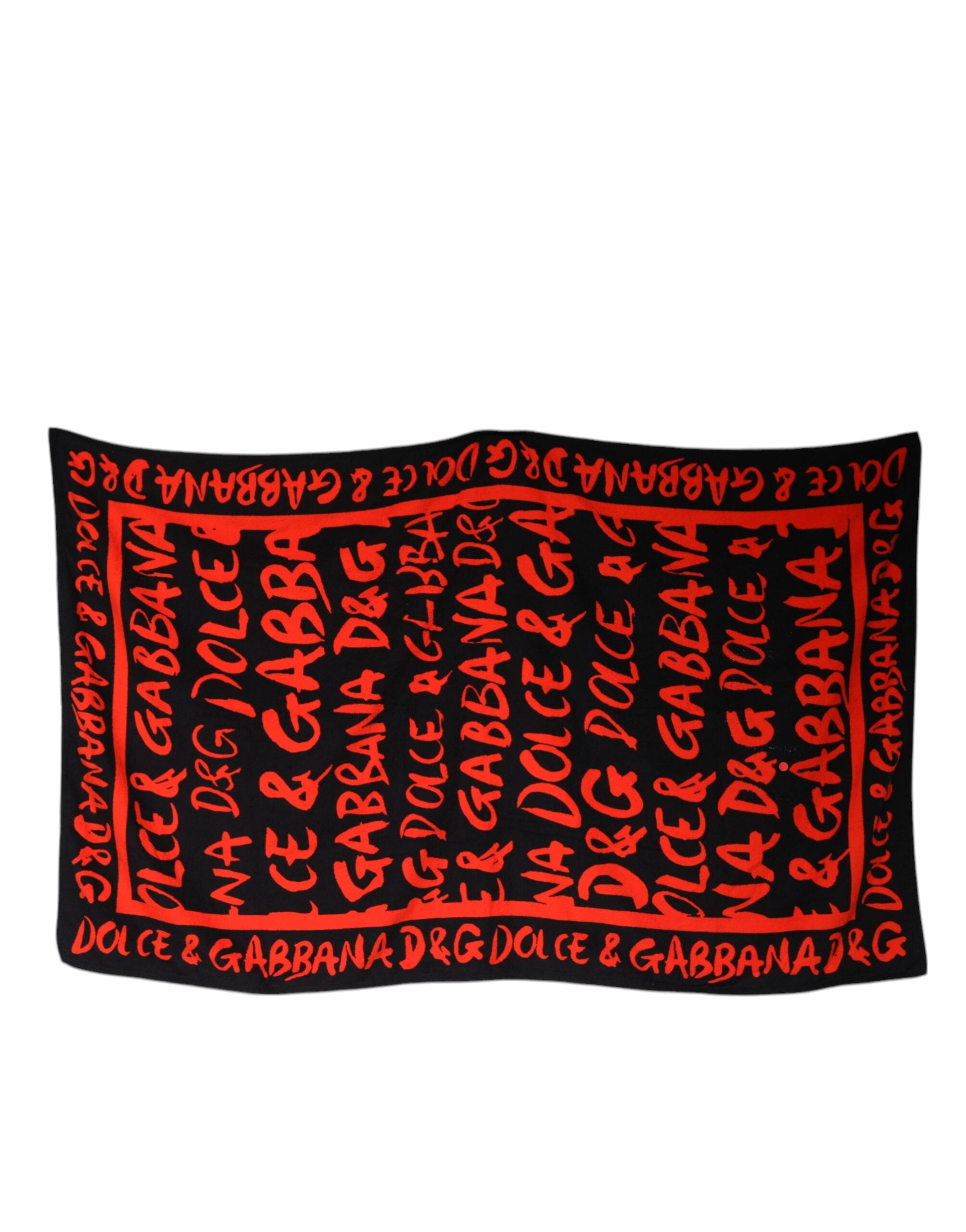 Prosop de plajă din bumbac Dolce &amp; Gabbana, negru și roșu, cu imprimeu de logo