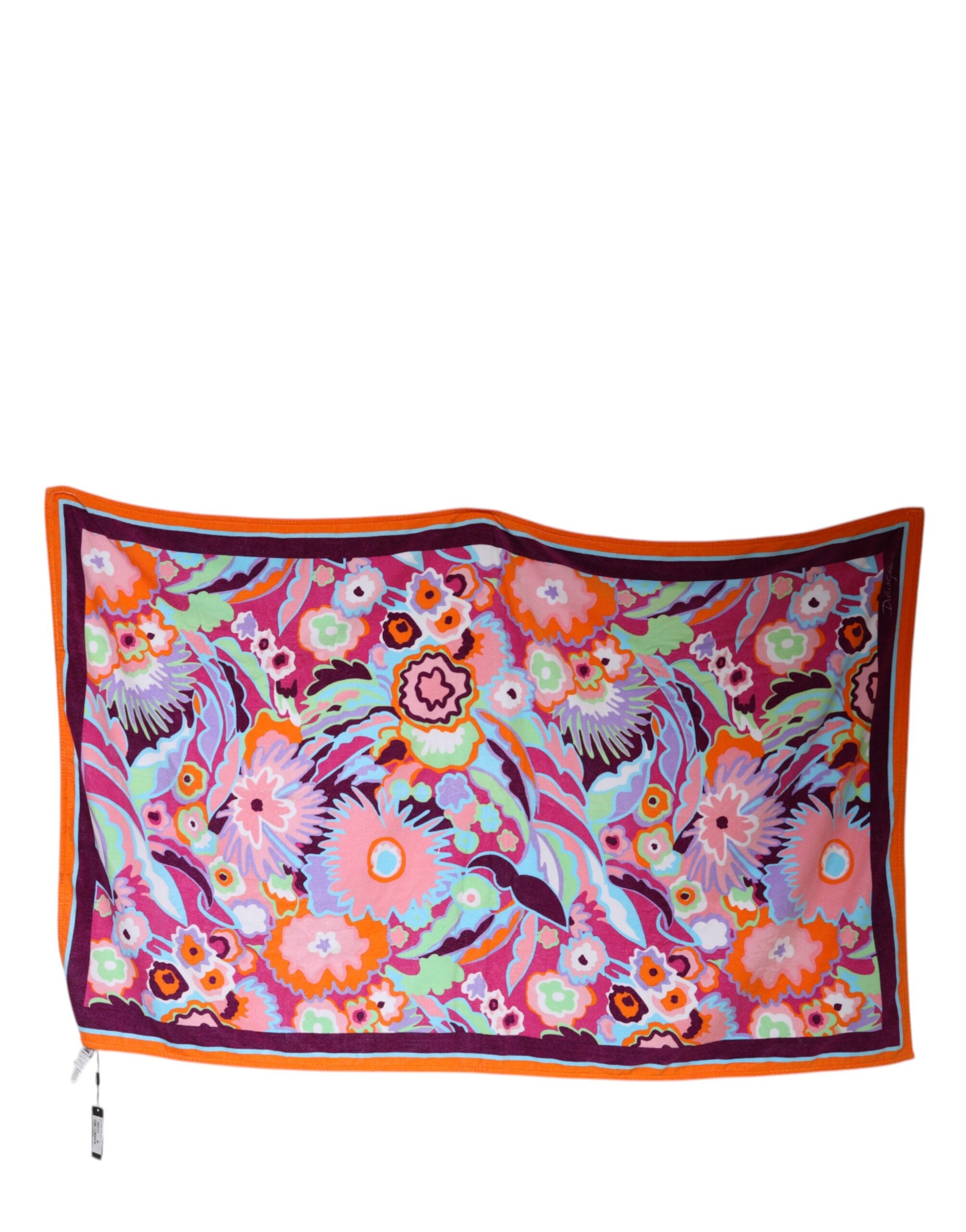 Prosop de plajă din bumbac cu imprimeu floral multicolor Dolce &amp; Gabbana