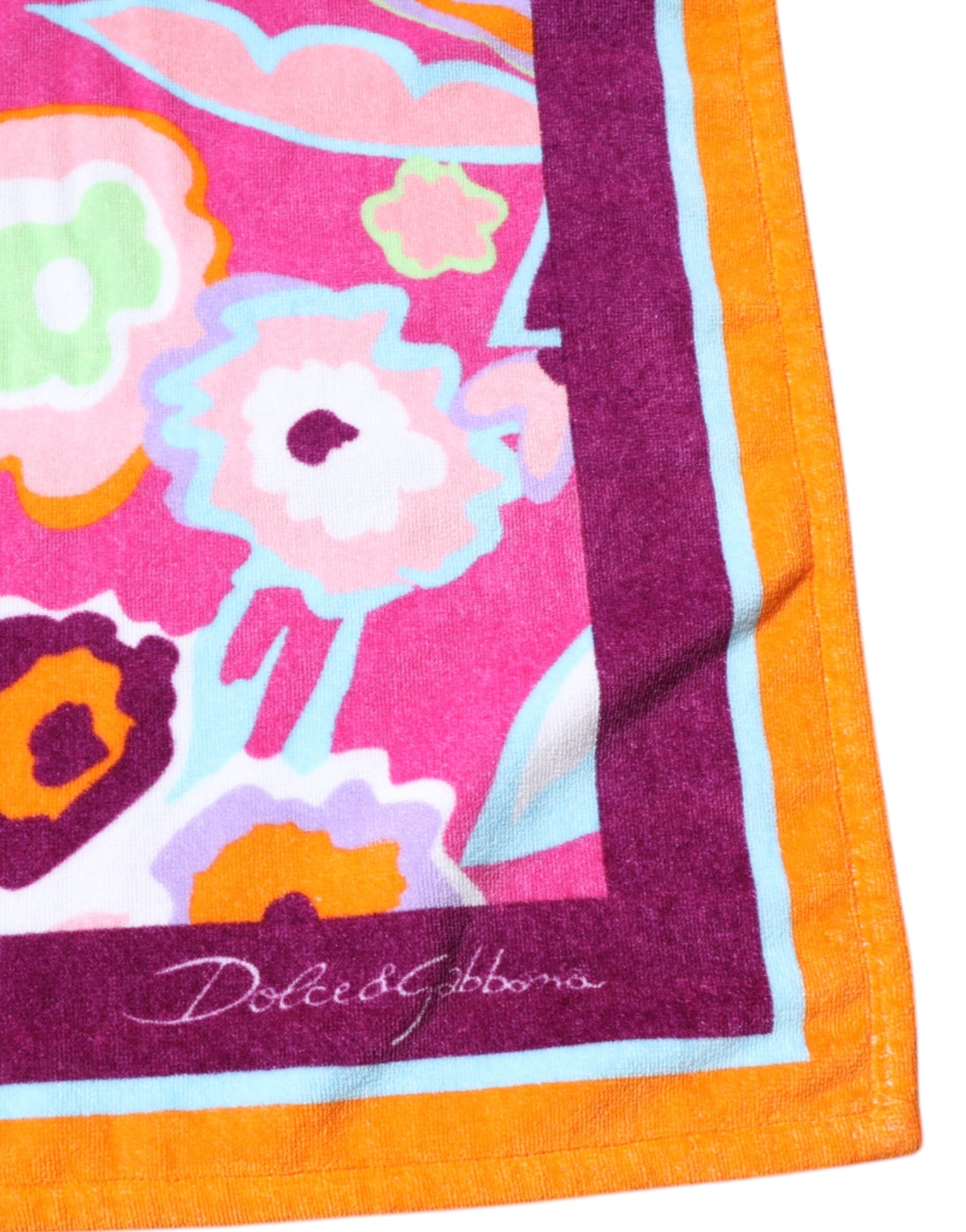 Prosop de plajă din bumbac cu imprimeu floral multicolor Dolce &amp; Gabbana