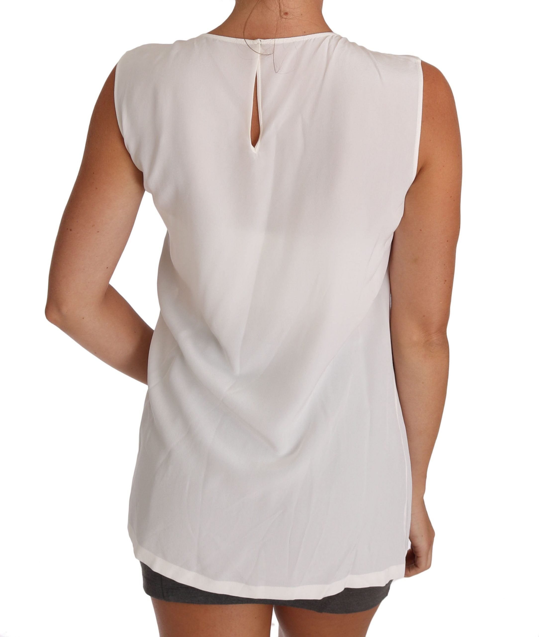 Dolce &amp; Gabbana Elegantes weißes ärmelloses Seidentop mit Spitzendetail