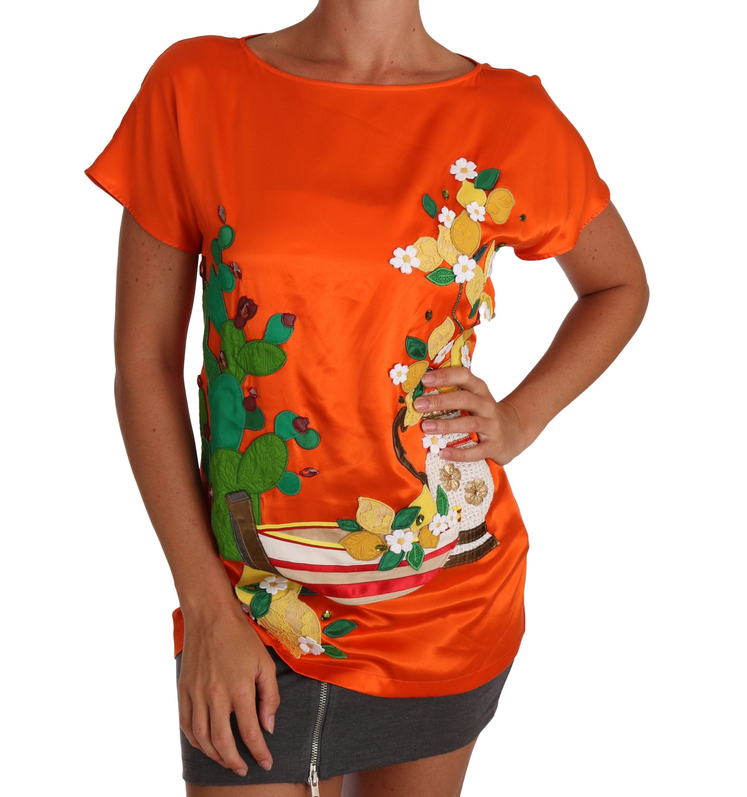 Dolce &amp; Gabbana Sicilian Summer Seidentop mit Kristallverzierung