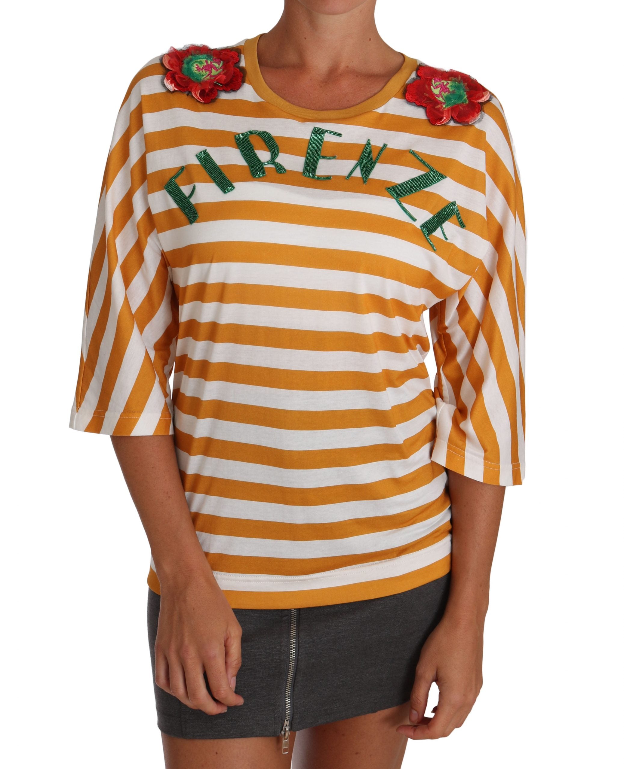 Dolce &amp; Gabbana FIRENZE Paillettenbluse in Orange und Weiß