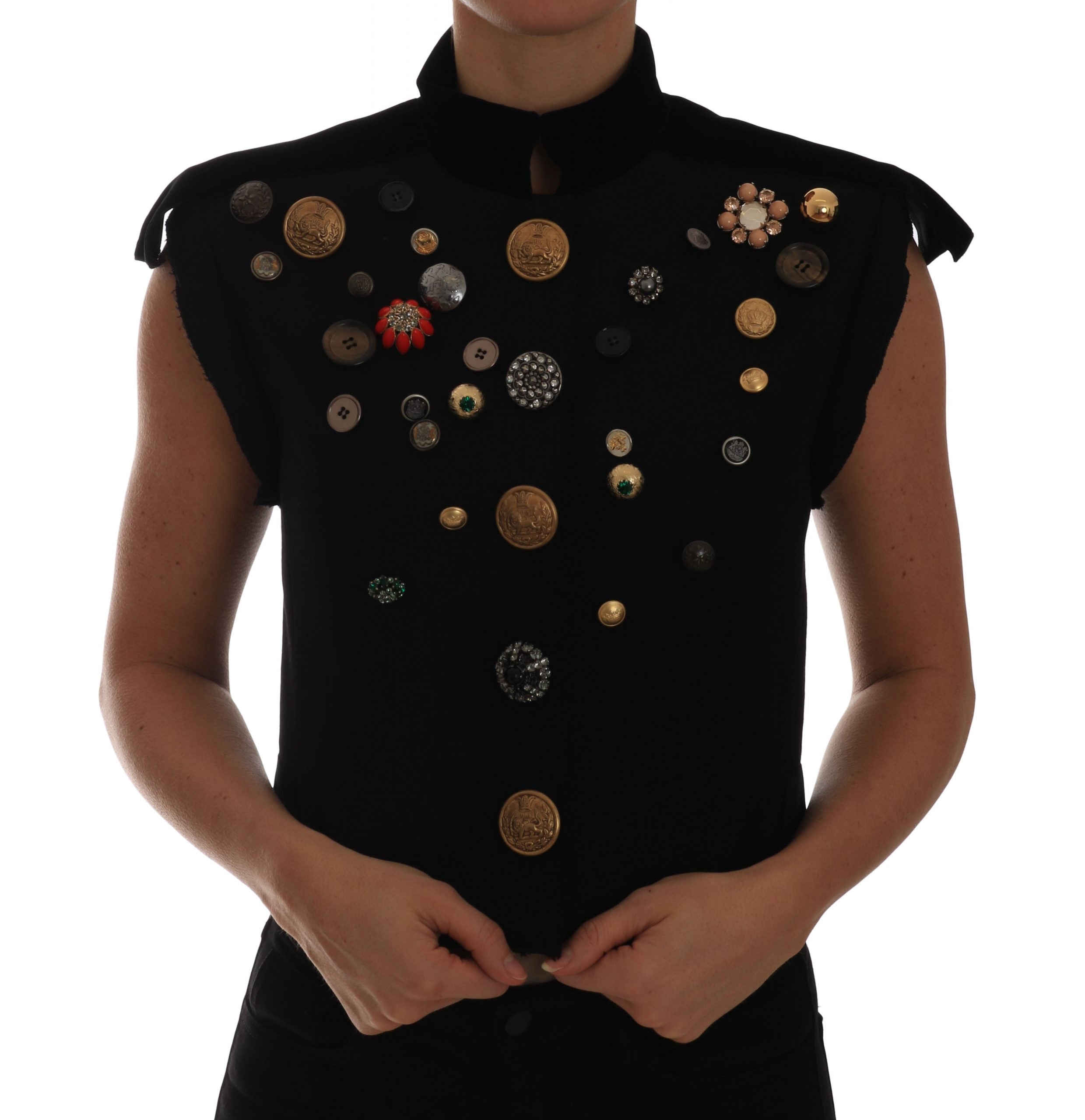 Dolce &amp; Gabbana – Verzierte schwarze Weste im Military-Stil