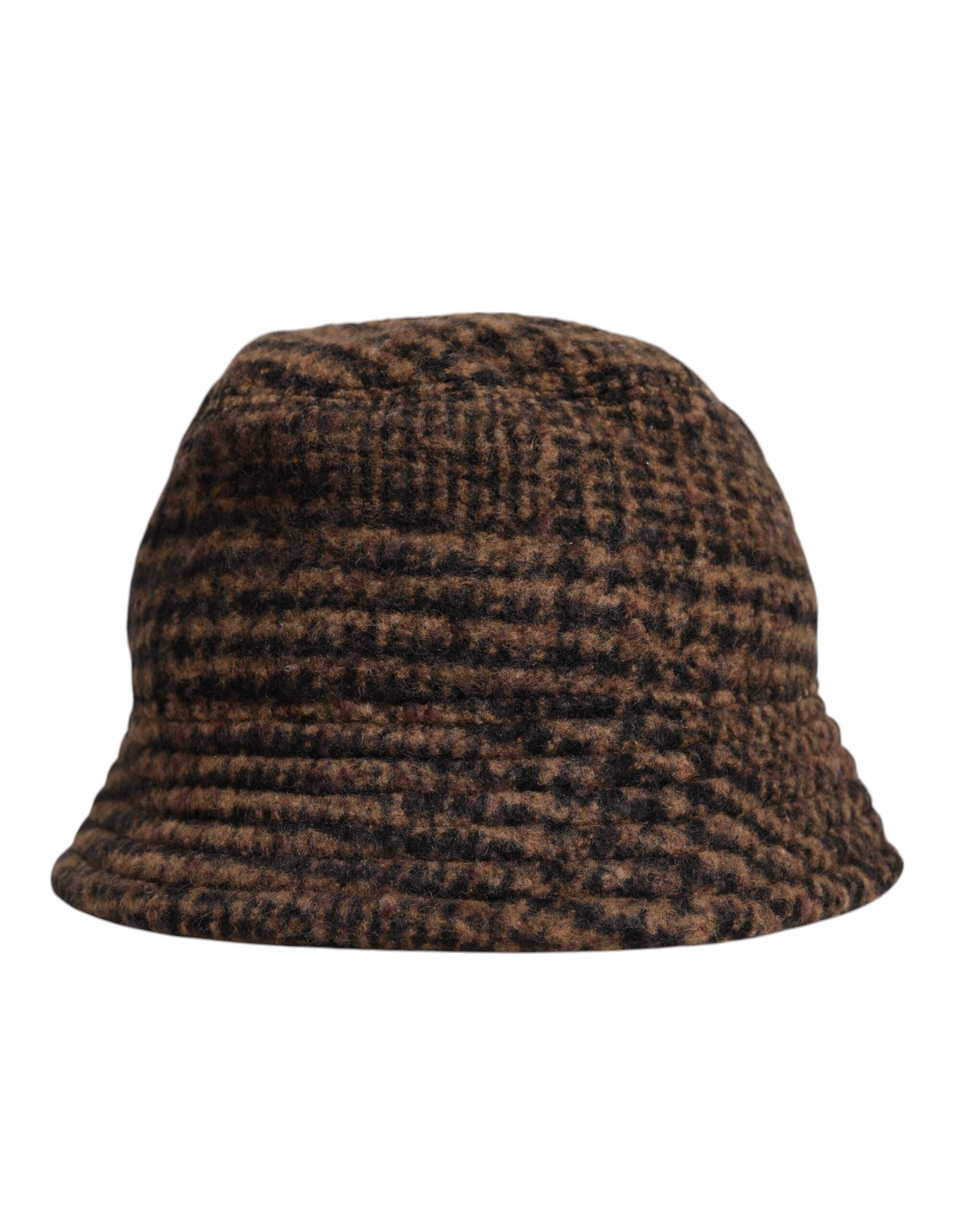 Pălărie Dolce &amp; Gabbana maro cu model Houndstooth din lână țesută