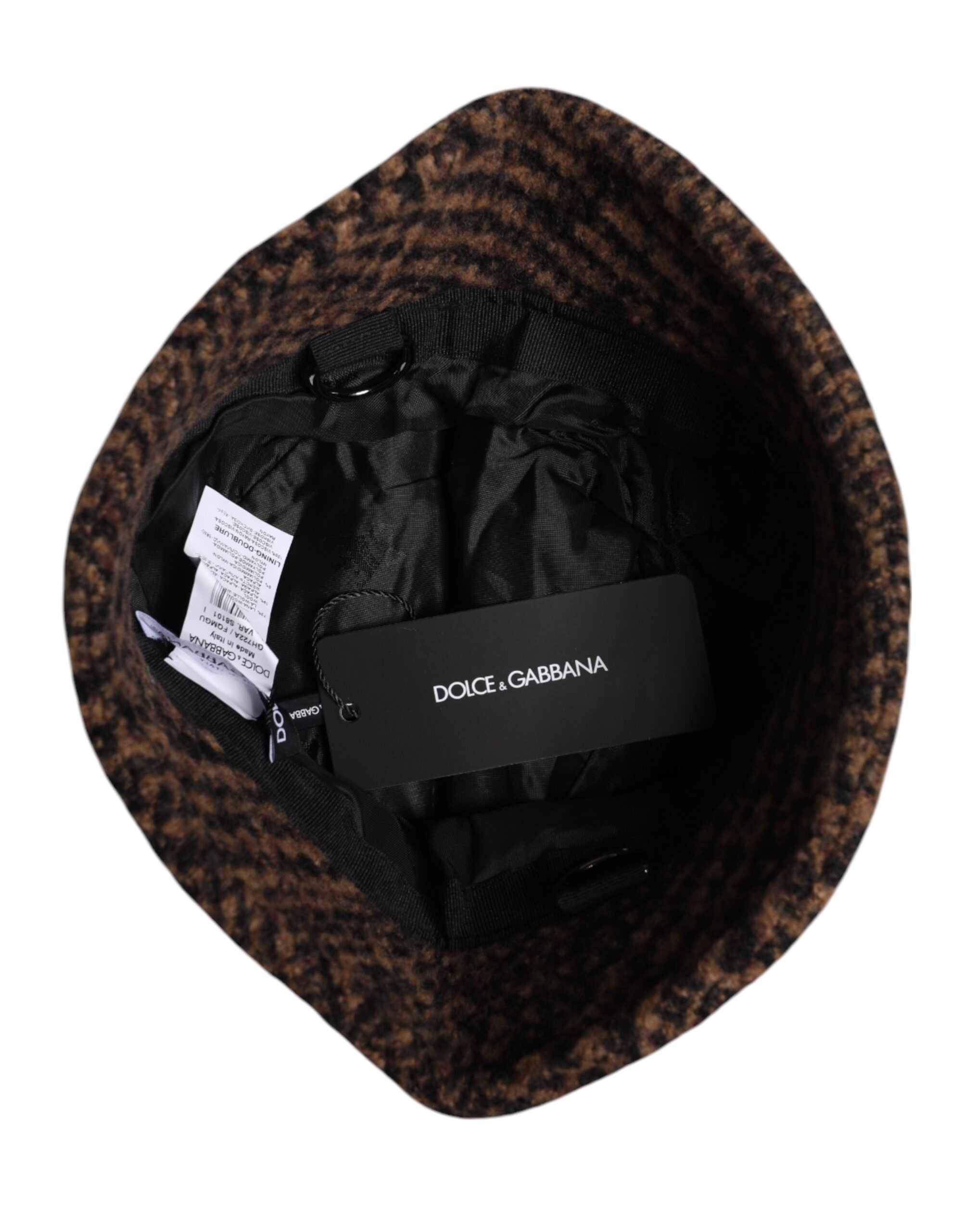 Pălărie Dolce &amp; Gabbana maro cu model Houndstooth din lână țesută
