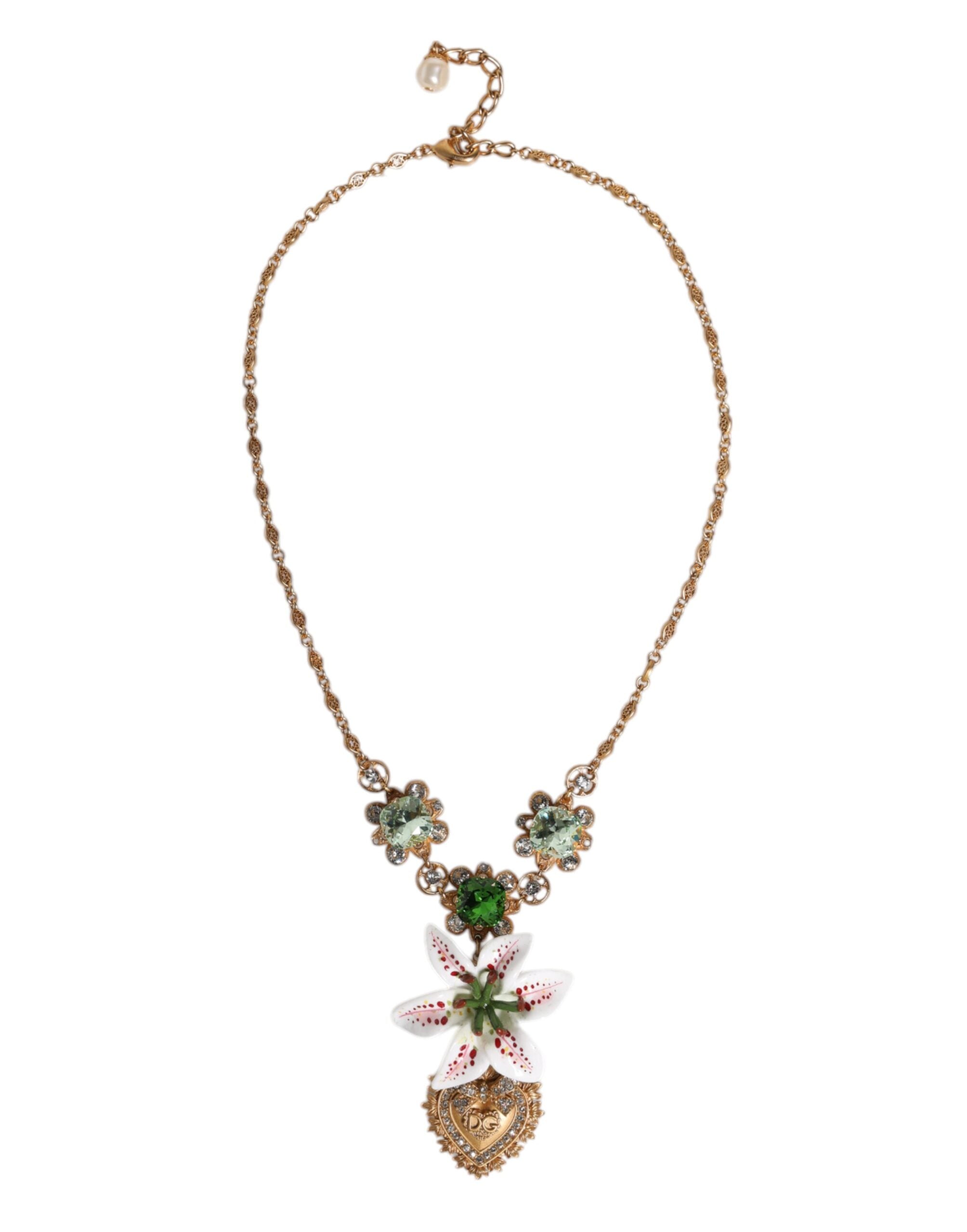 Dolce &amp; Gabbana Halskette mit Herz-Jesu-Anhänger aus goldenem Messing mit Lilienkristall