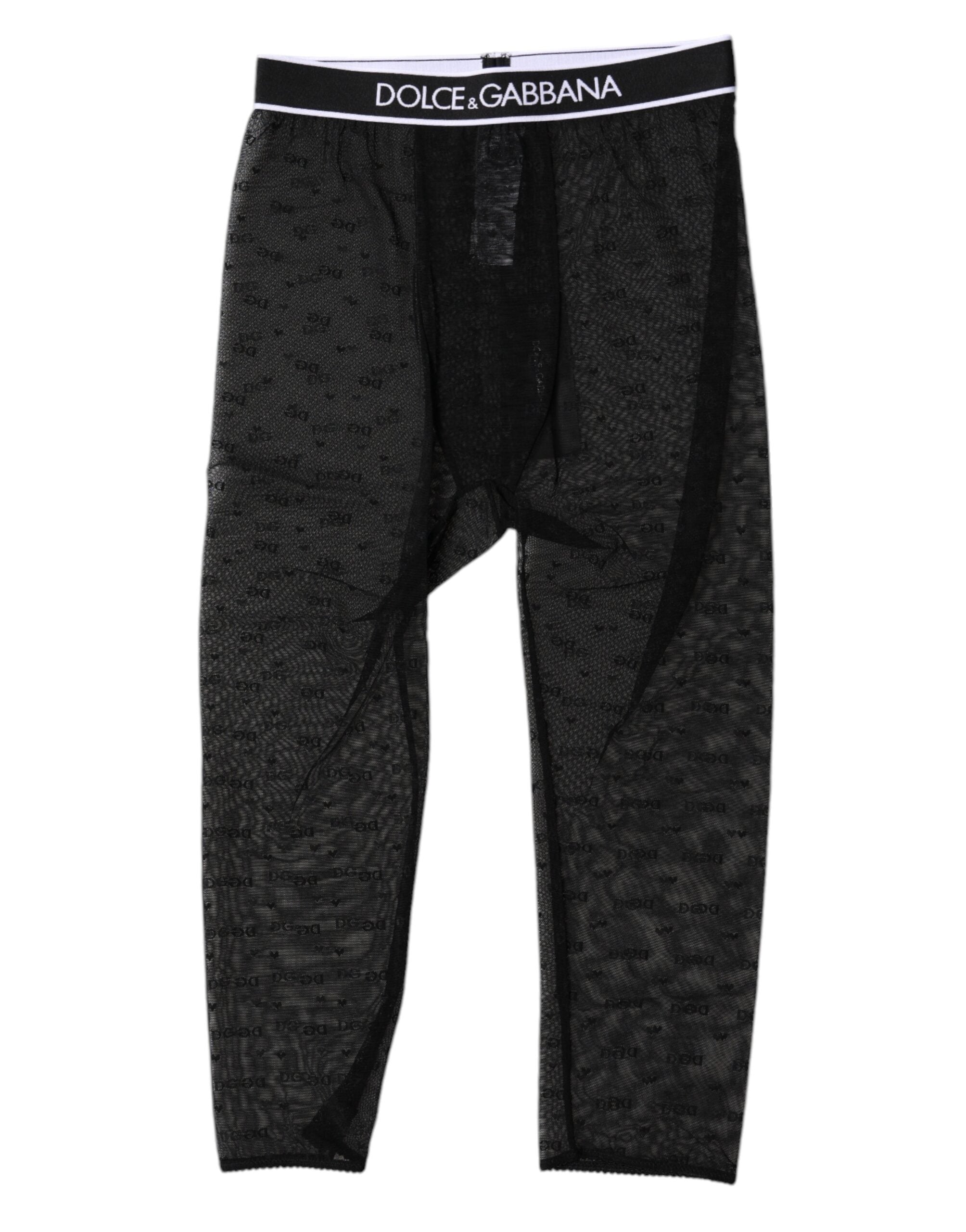 Dolce &amp; Gabbana – Schwarze, kurze Nylon-Strumpfhose mit DG-Logo