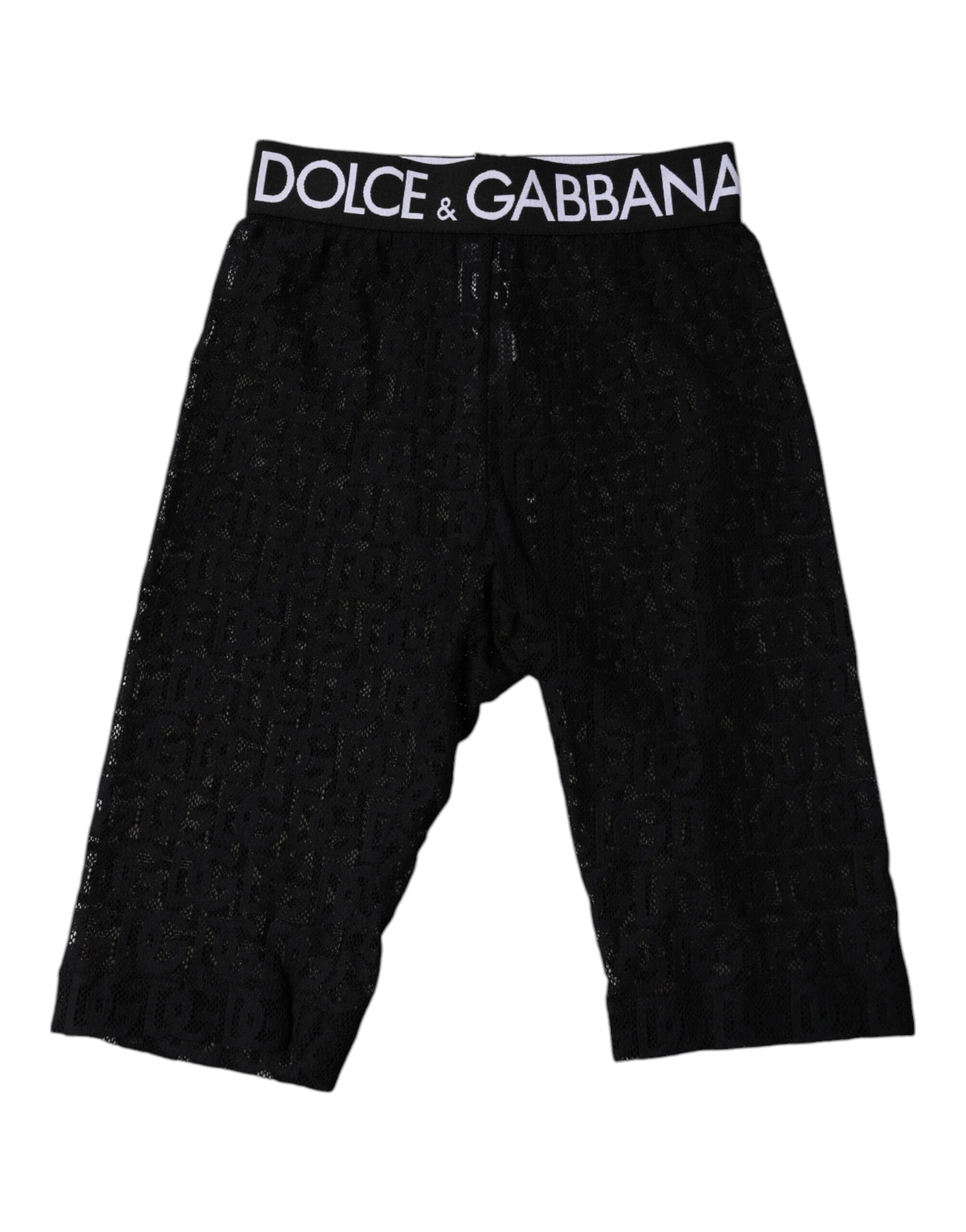 Dolce &amp; Gabbana – Kurze Strumpfhose mit Logo und Monogramm in Schwarz