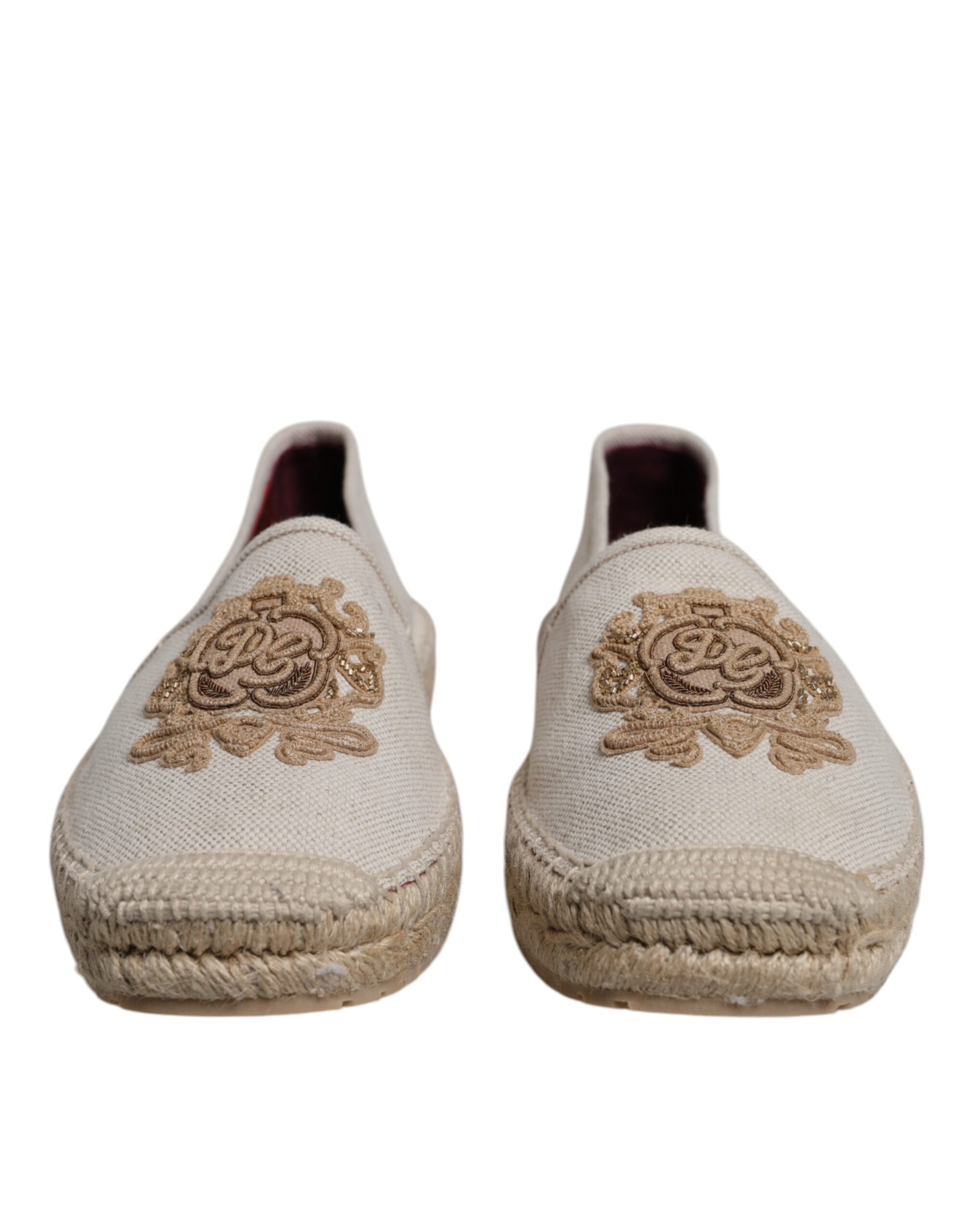 Dolce &amp; Gabbana – Espadrilles zum Hineinschlüpfen aus besticktem Canvas in Beige
