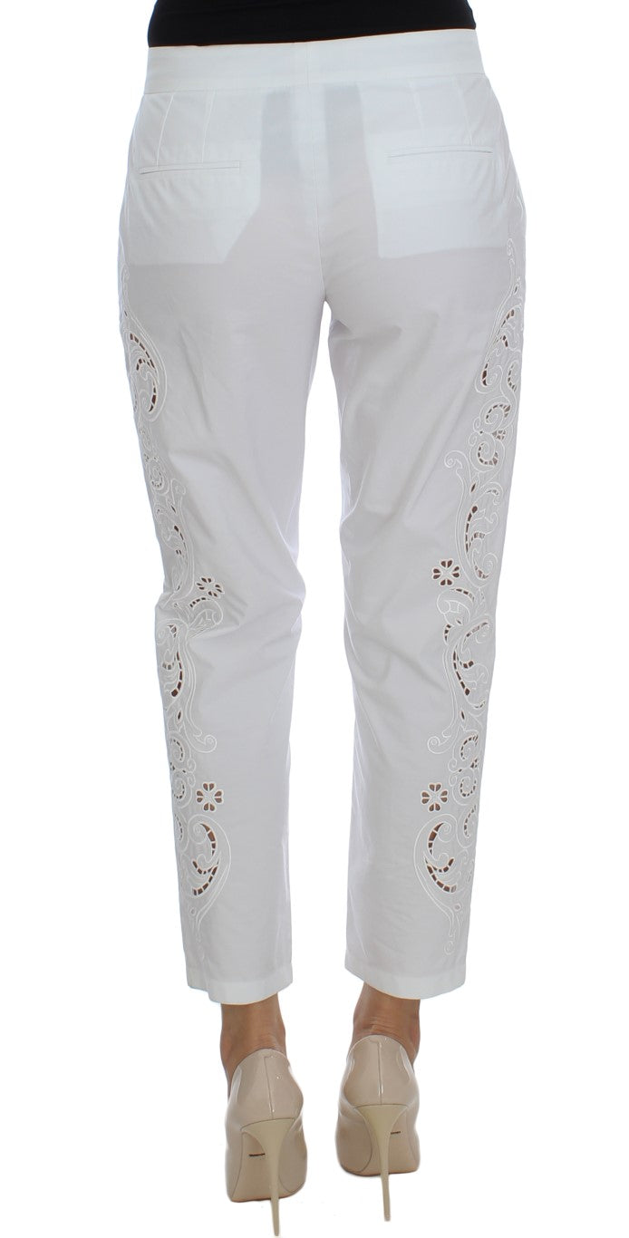 Dolce &amp; Gabbana – Elegante weiße Anzughose mit Blumen- und Cut-Outs