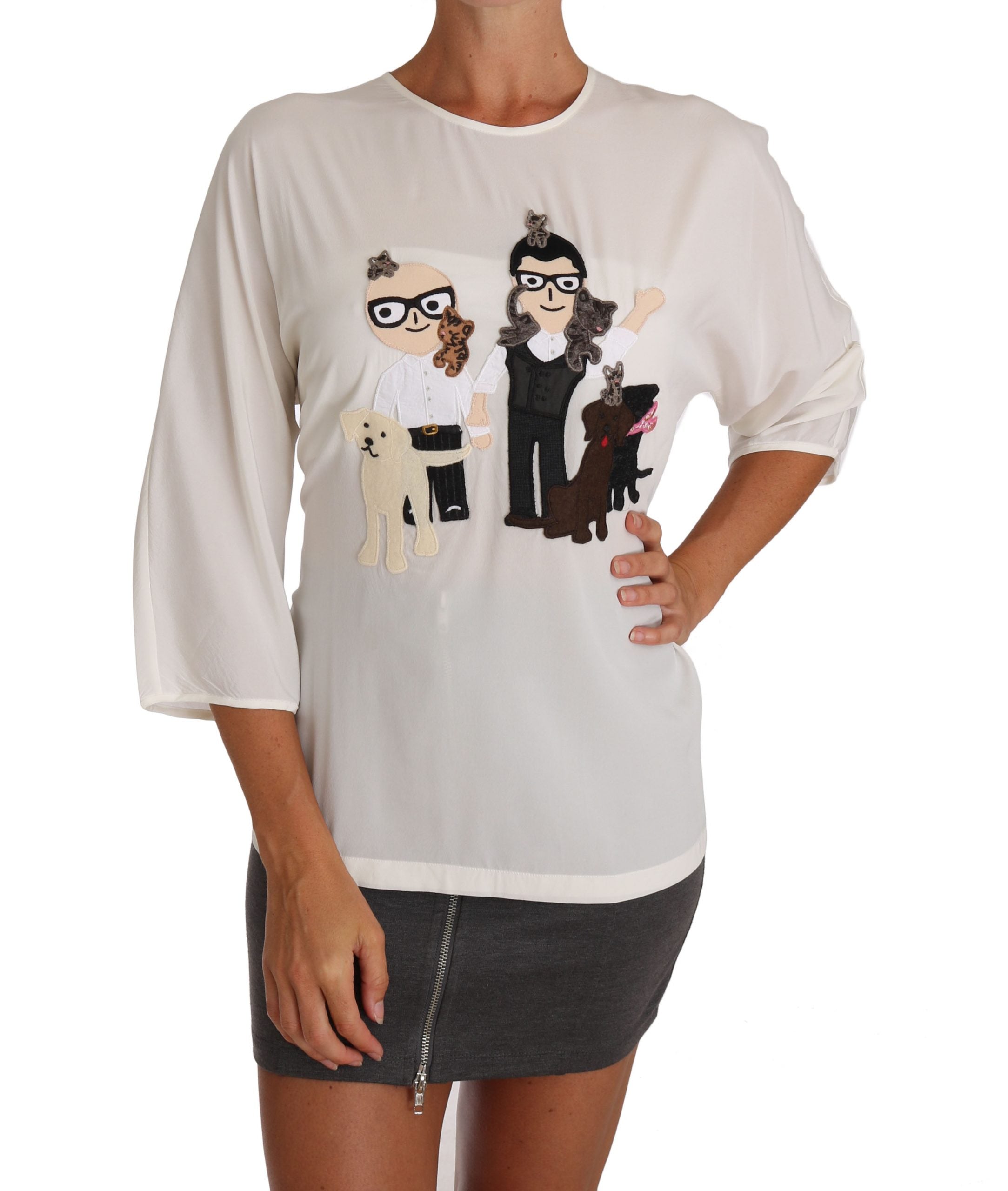 Bluză Dolce &amp; Gabbana Chic Figure Family cu aplicații din mătase