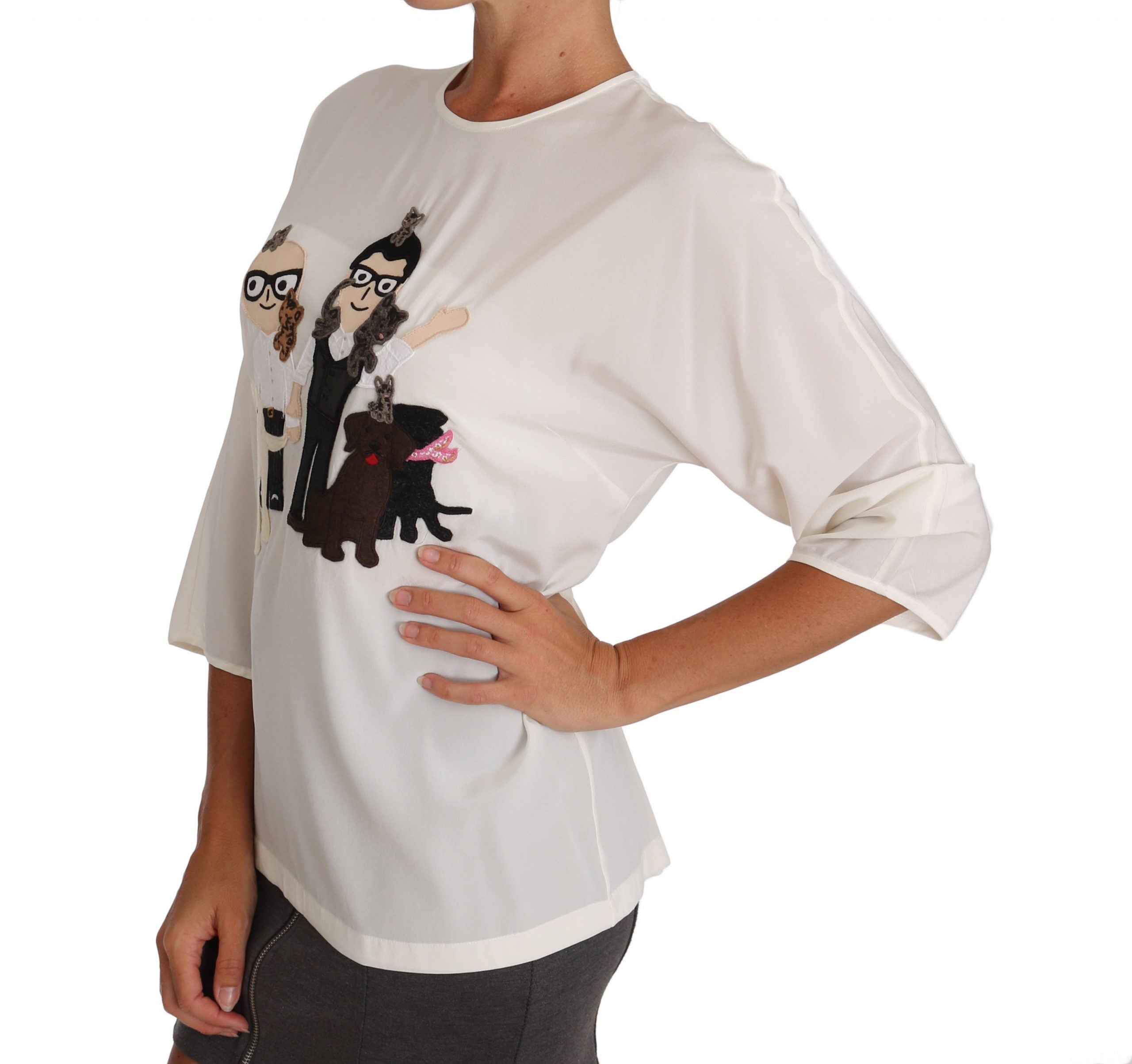 Bluză Dolce &amp; Gabbana Chic Figure Family cu aplicații din mătase