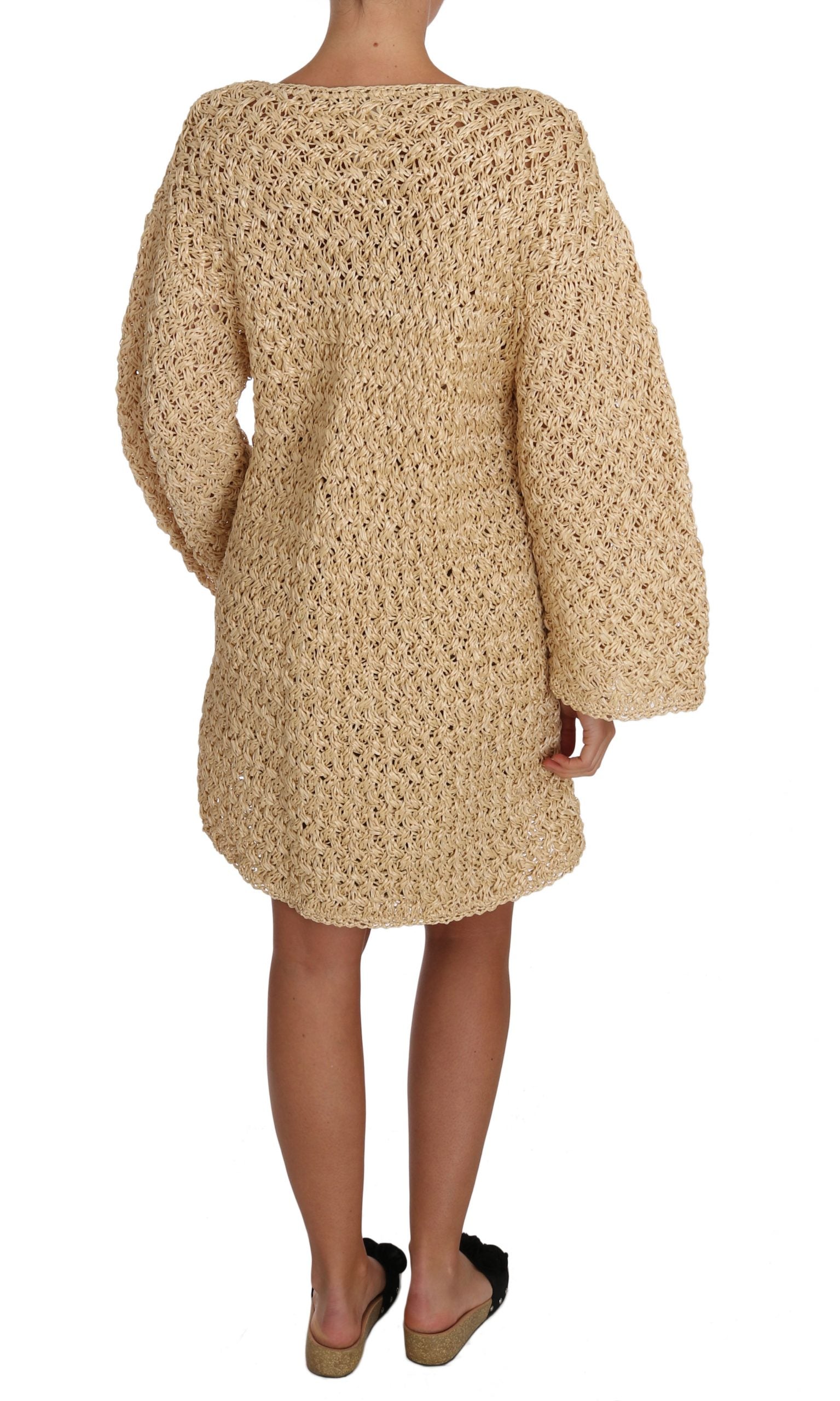 Dolce &amp; Gabbana Schicke beige Häkel-Strickjacke aus Bast