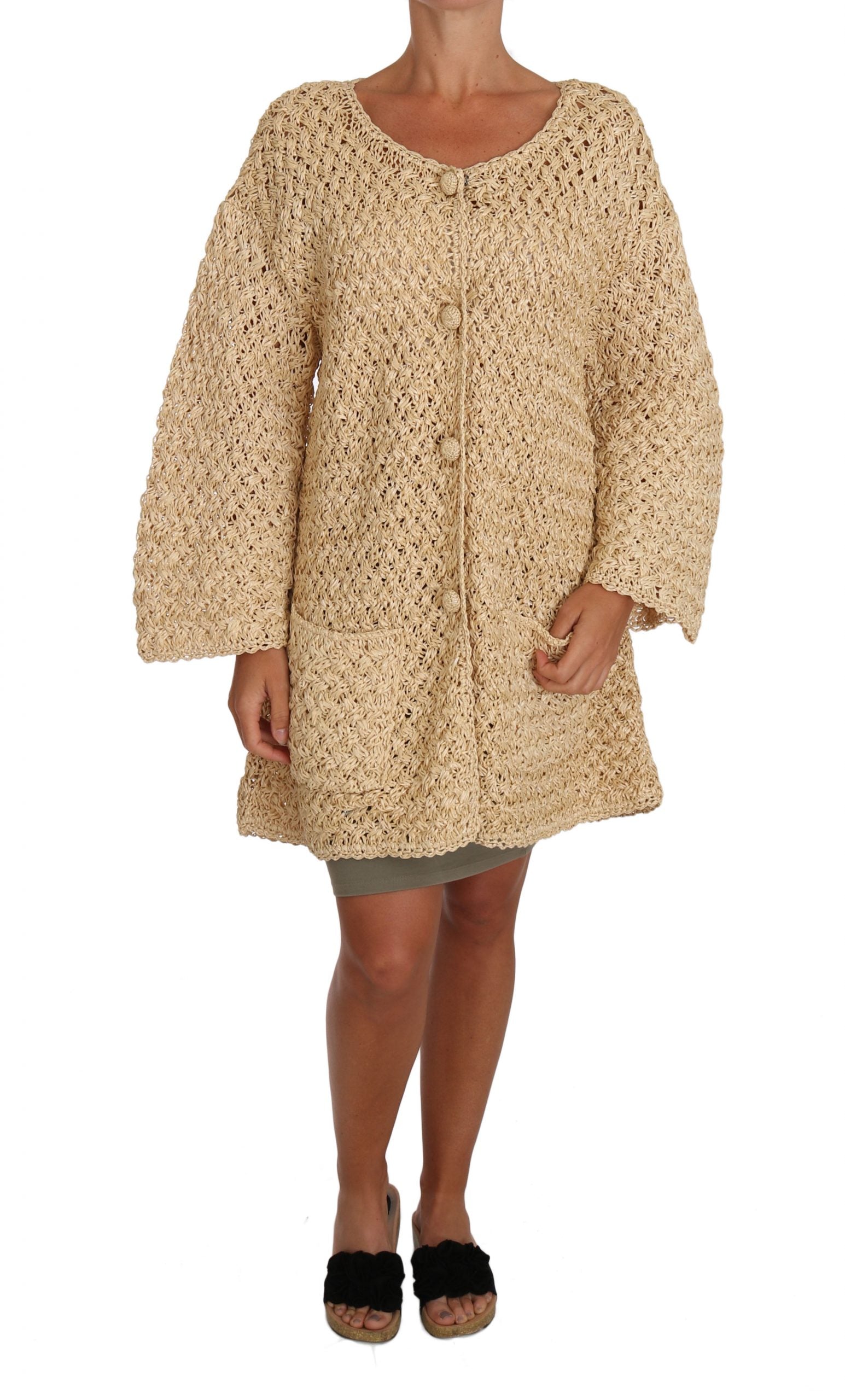 Dolce &amp; Gabbana Schicke beige Häkel-Strickjacke aus Bast