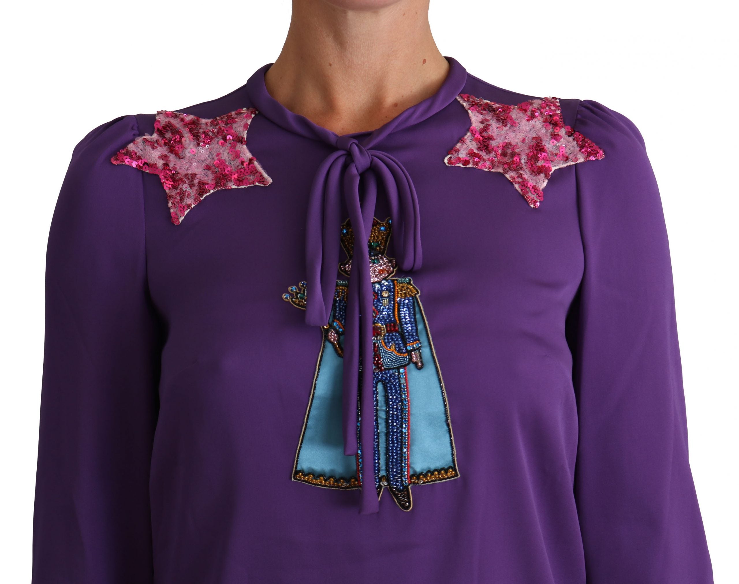 Bluză Dolce &amp; Gabbana cu cristale Enchanted Purple din mătase