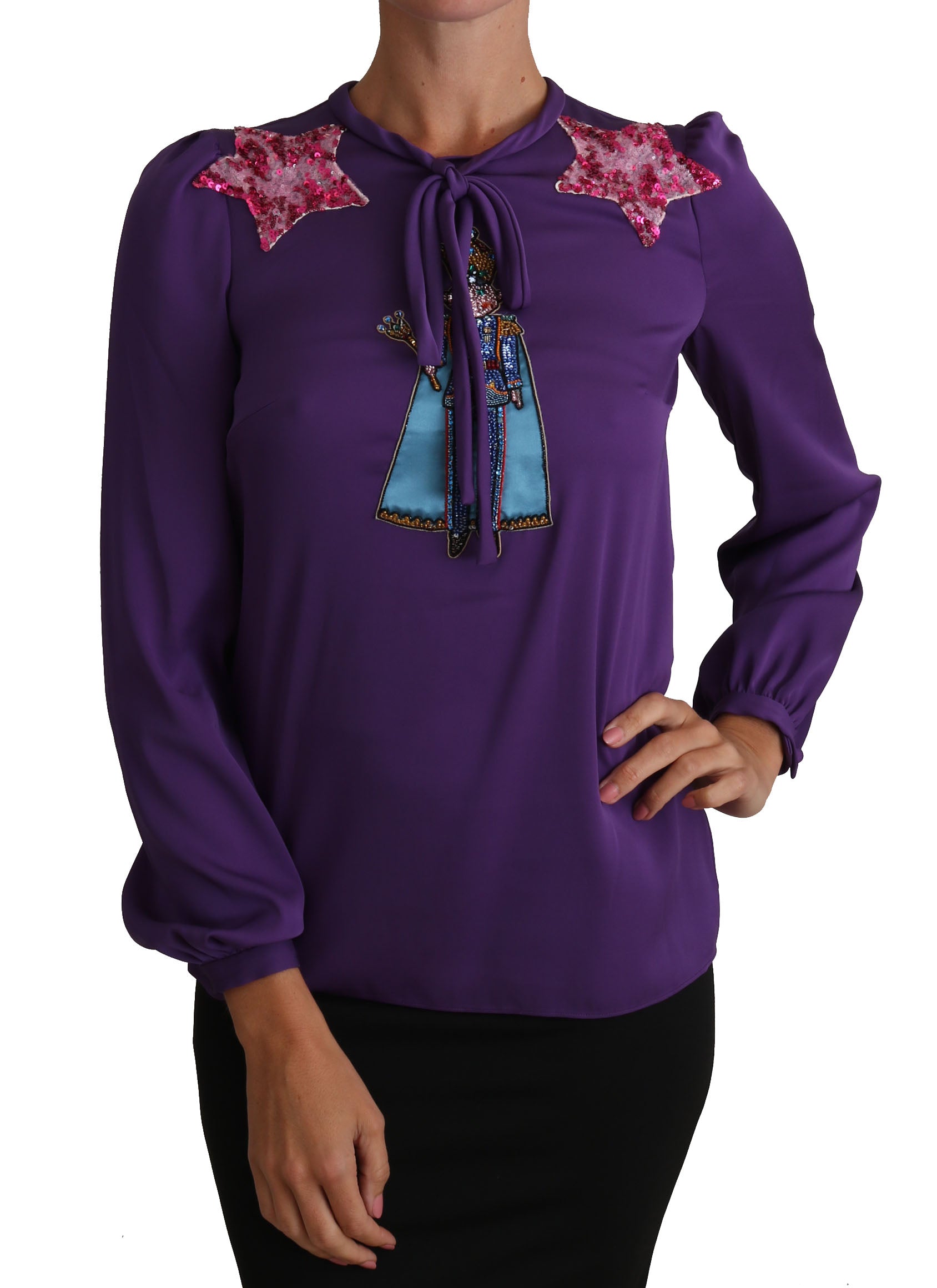 Bluză Dolce &amp; Gabbana cu cristale Enchanted Purple din mătase