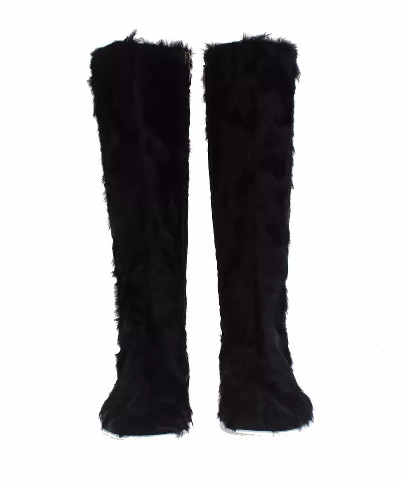 Dolce &amp; Gabbana Schwarze Xiangao Lammfell Lederstiefel Schuhe