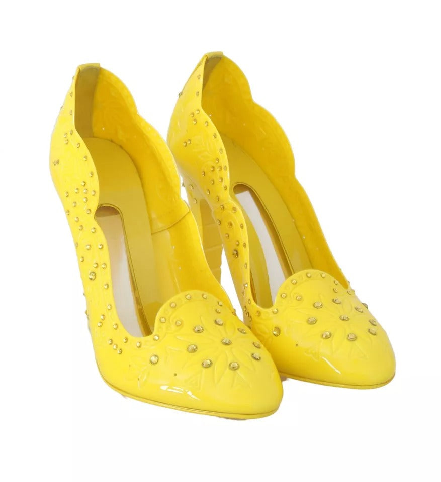 Dolce &amp; Gabbana Gelbe Kristall Heels CINDERELLA Schuhe