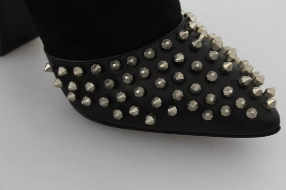 Philipp Plein Schwarze Wildleder-Stiefeletten mit Nietenabsatz