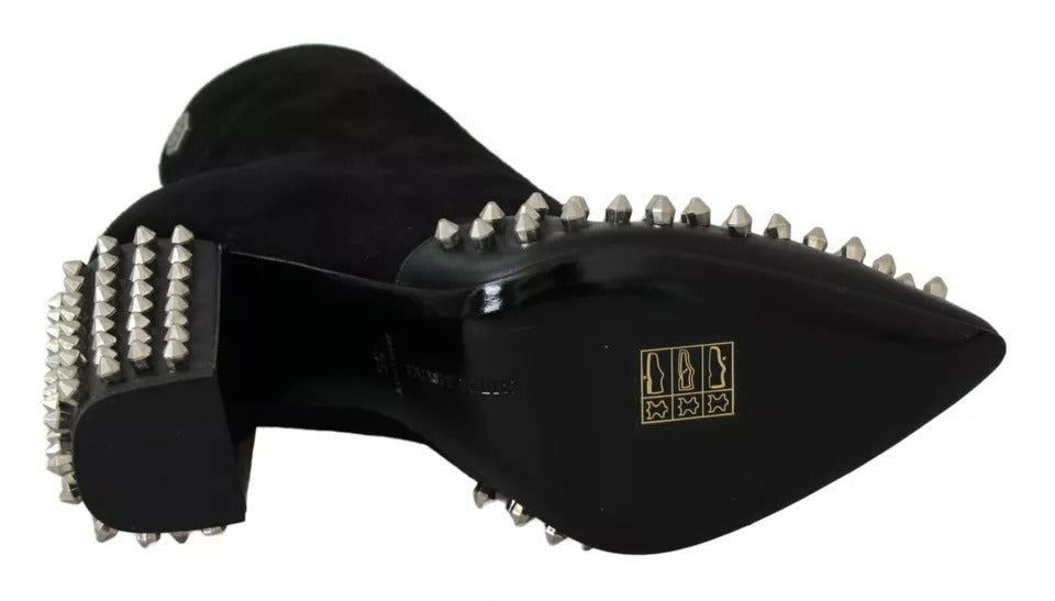 Philipp Plein Schwarze Wildleder-Stiefeletten mit Nietenabsatz