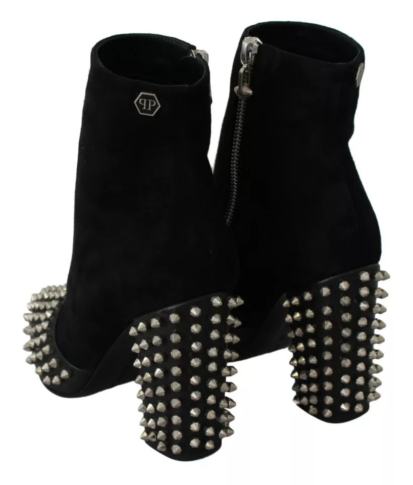Philipp Plein Schwarze Wildleder-Stiefeletten mit Nietenabsatz