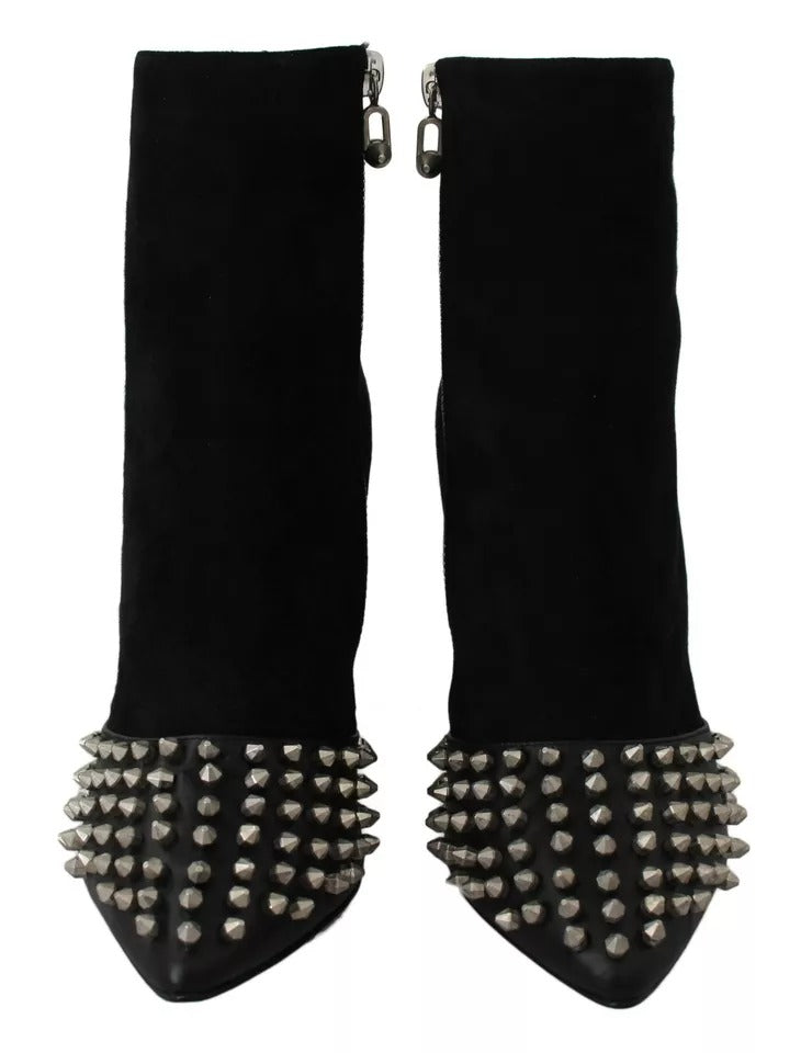 Philipp Plein Schwarze Wildleder-Stiefeletten mit Nietenabsatz