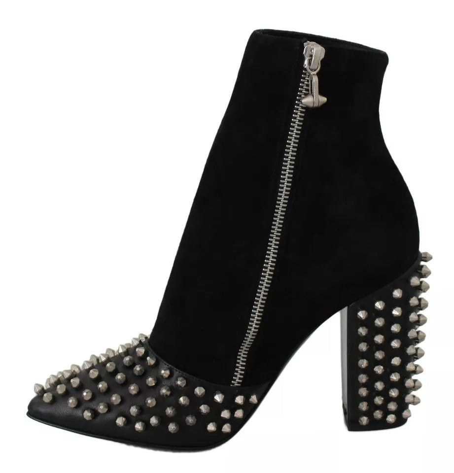 Philipp Plein Schwarze Wildleder-Stiefeletten mit Nietenabsatz