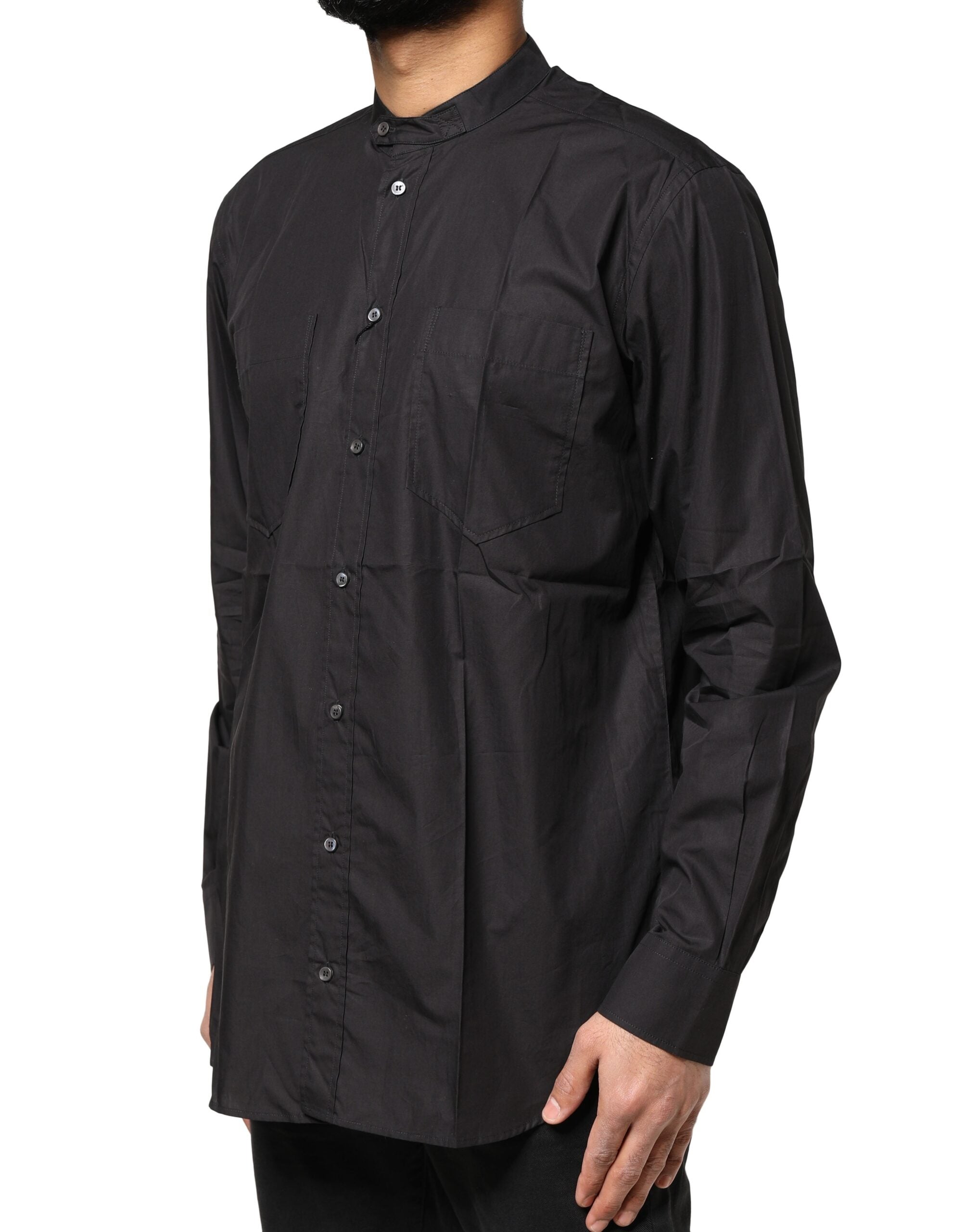 Dolce &amp; Gabbana Schwarzes Baumwoll-Button-Down-Freizeithemd für Herren
