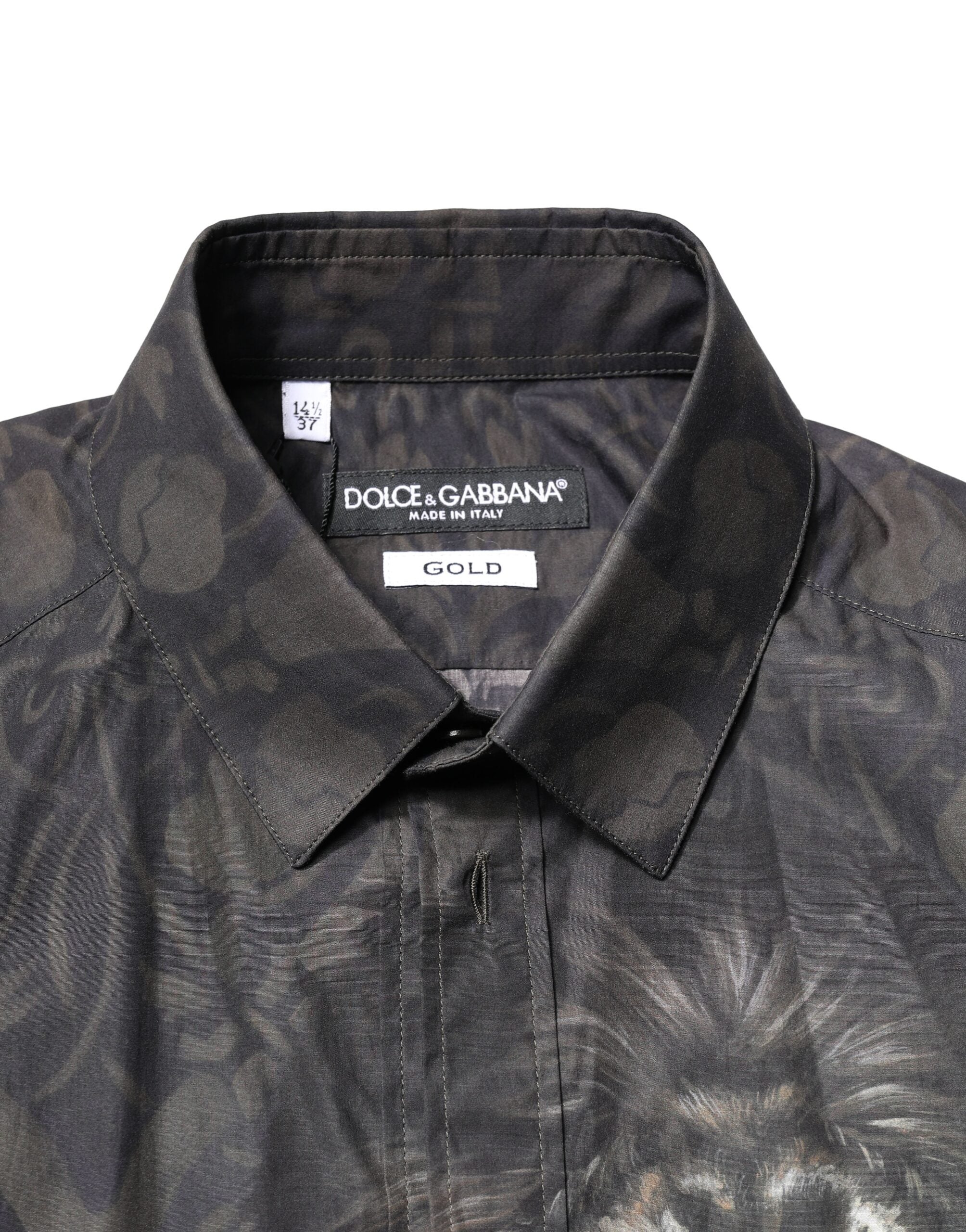 Dolce &amp; Gabbana Schwarzes Hemd mit königlichem Haustierporträt und GOLD
