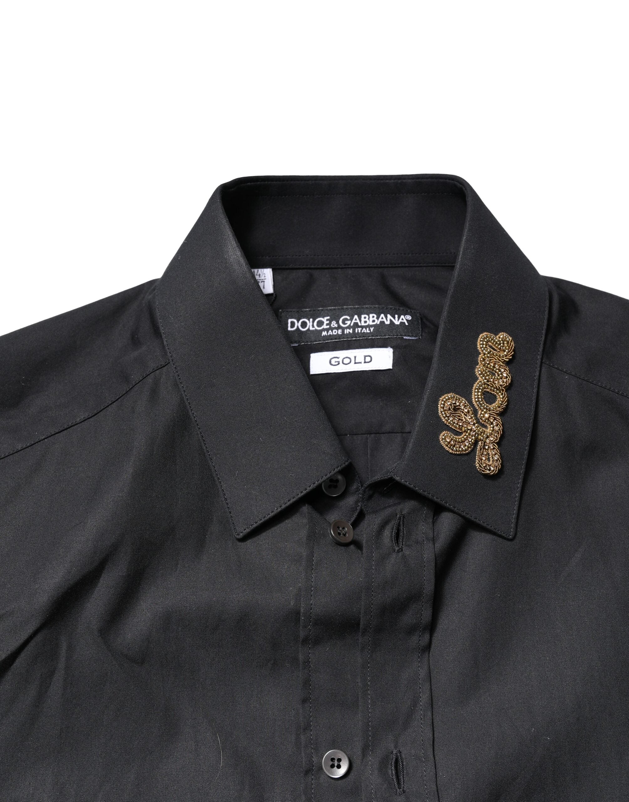 Dolce &amp; Gabbana Schwarzes Hemd mit goldener Love-Stickerei
