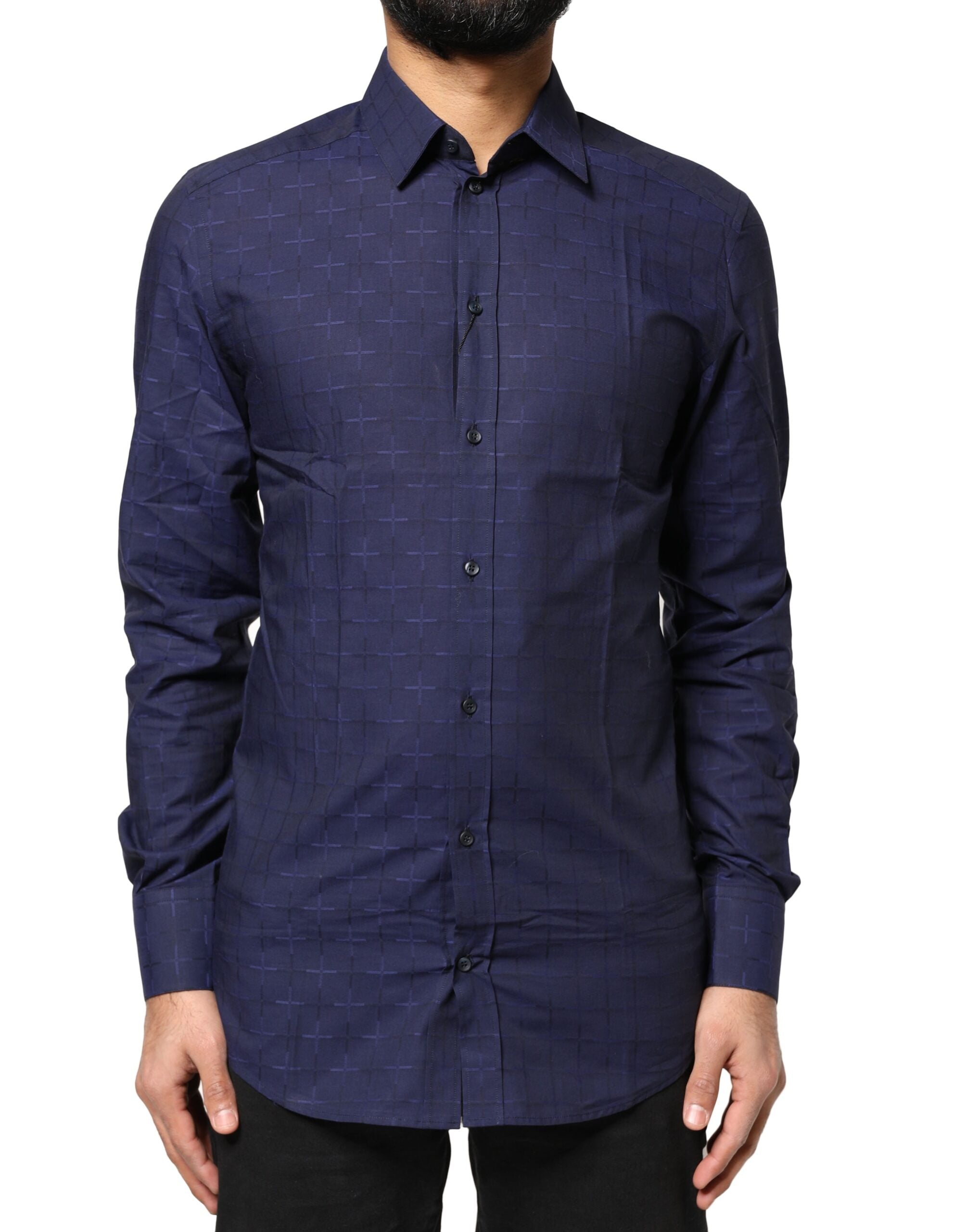 Dolce &amp; Gabbana Blau kariertes Tartan GOLD Abendhemd