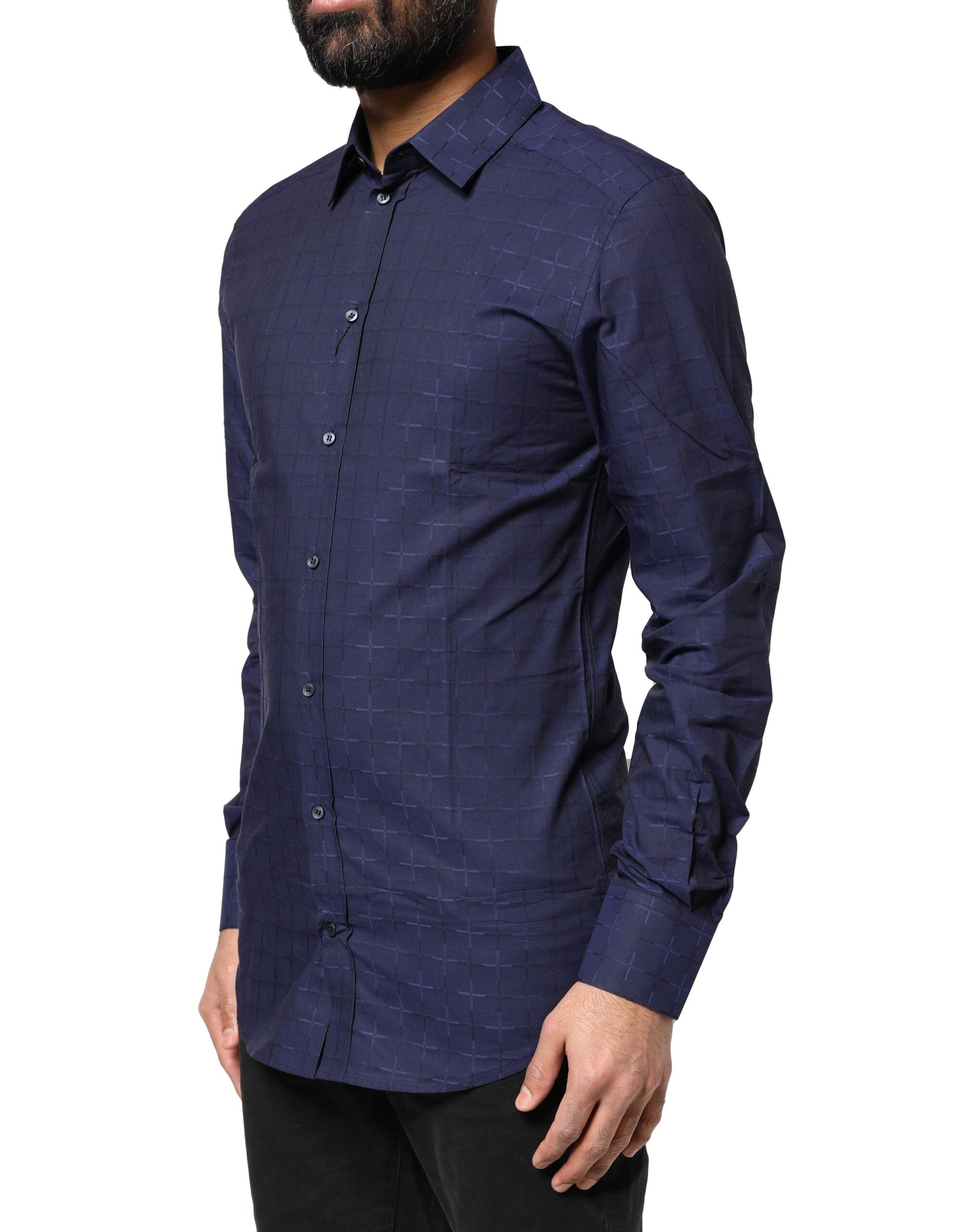 Dolce &amp; Gabbana Blau kariertes Tartan GOLD Abendhemd