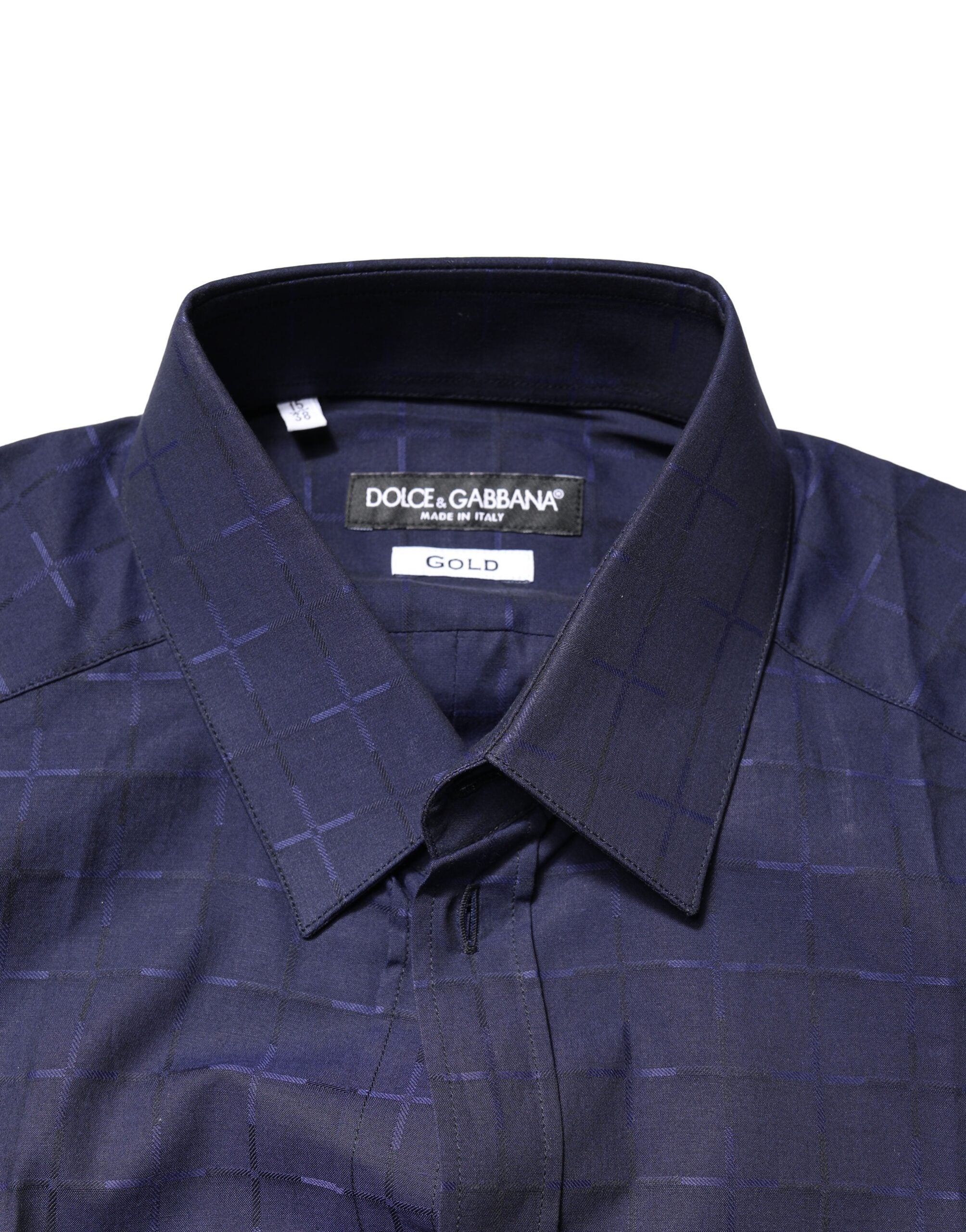 Dolce &amp; Gabbana Blau kariertes Tartan GOLD Abendhemd